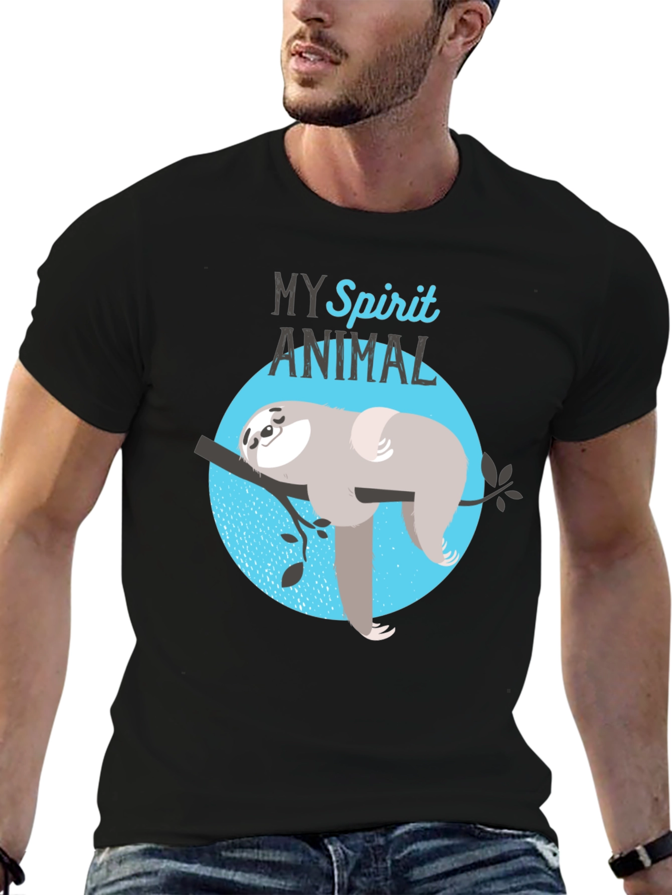Black My Spirit Animal Sloth Graphic T-Shirt view 6