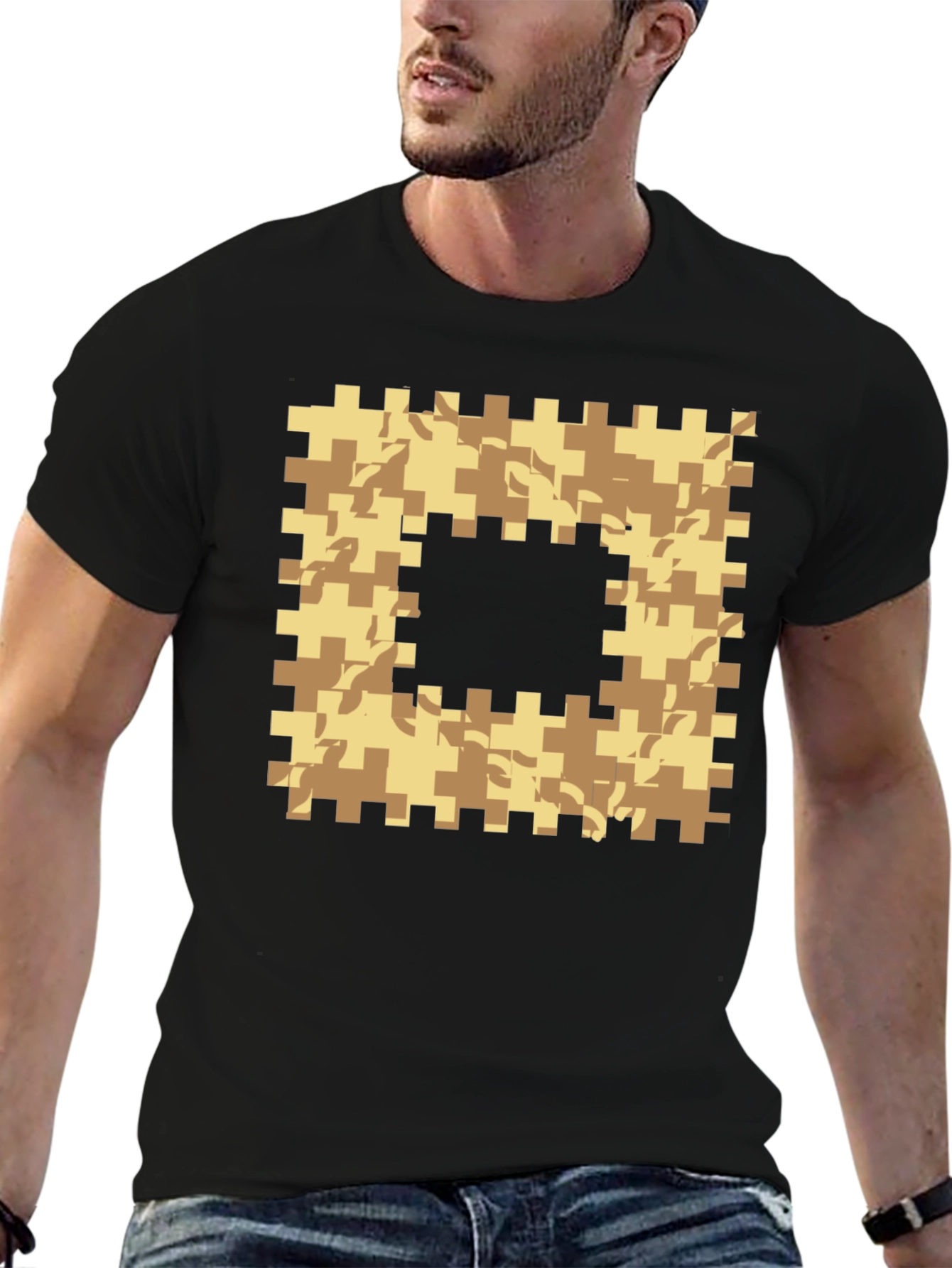 Black Geometric Camo Graphic T-Shirt - Black view 6