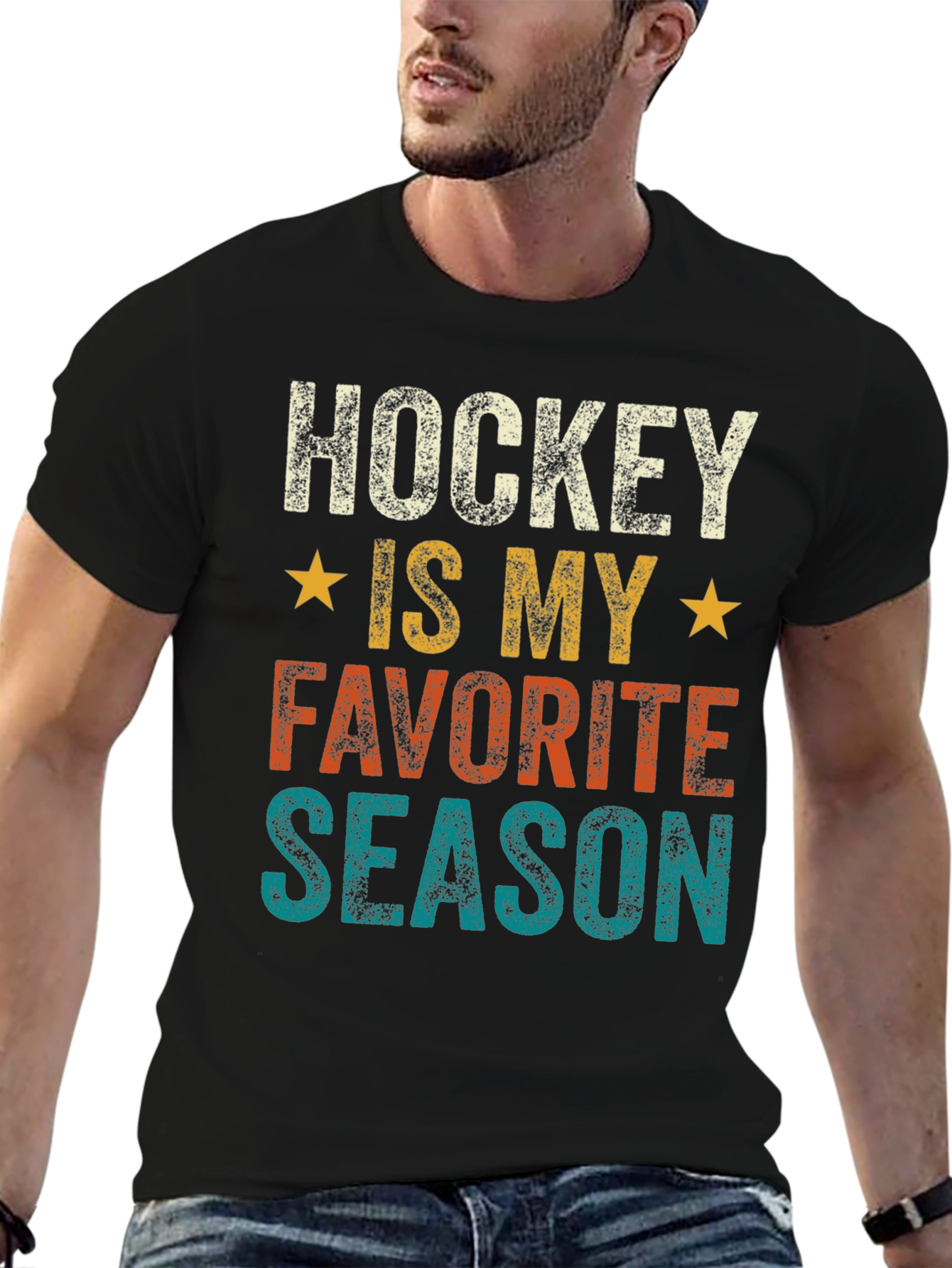Black Hockey Is My Favorite Season Graphic T-Shirt view 6