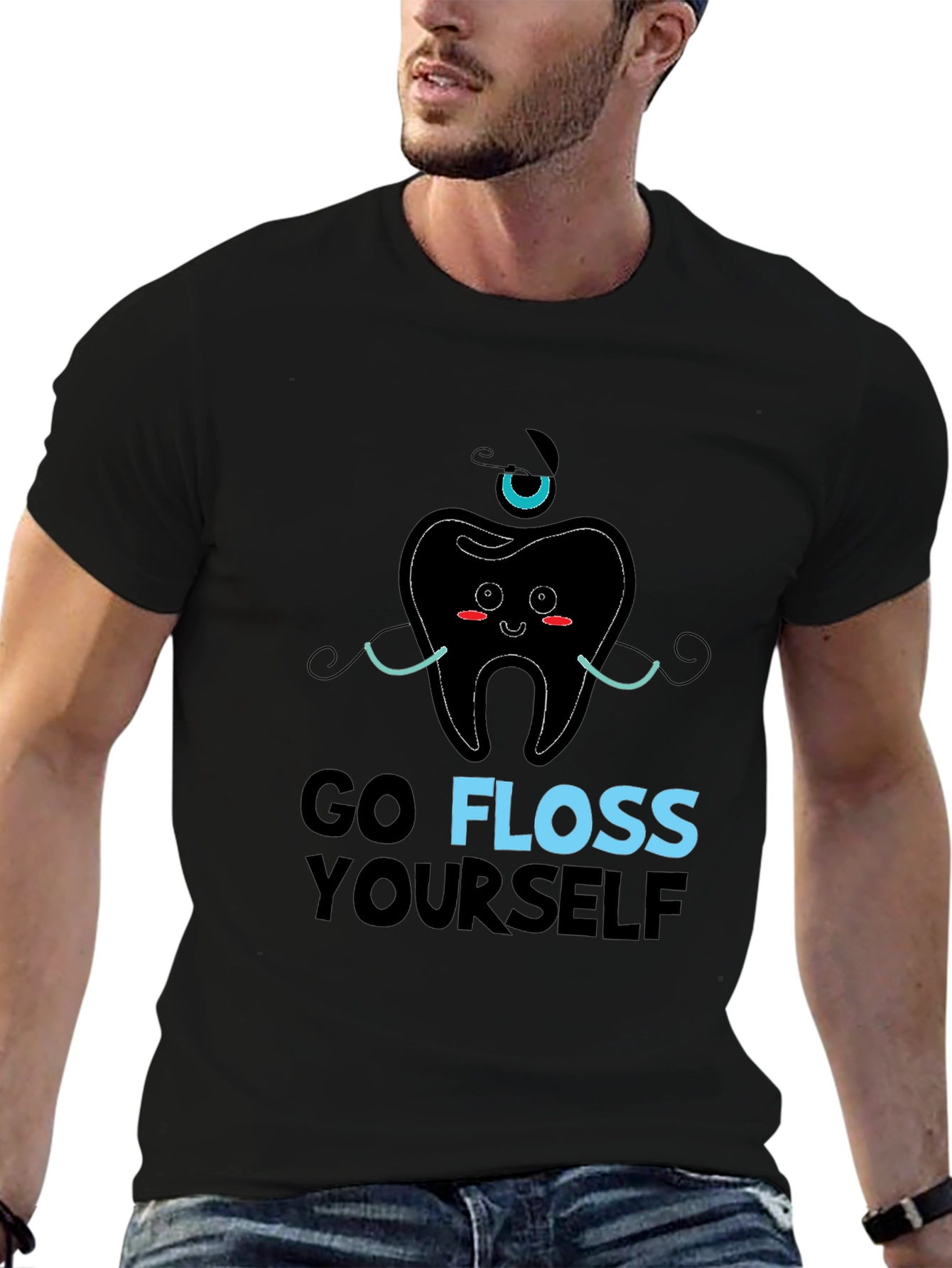 Black Go Floss Yourself Graphic Tee - Dental Humor view 6