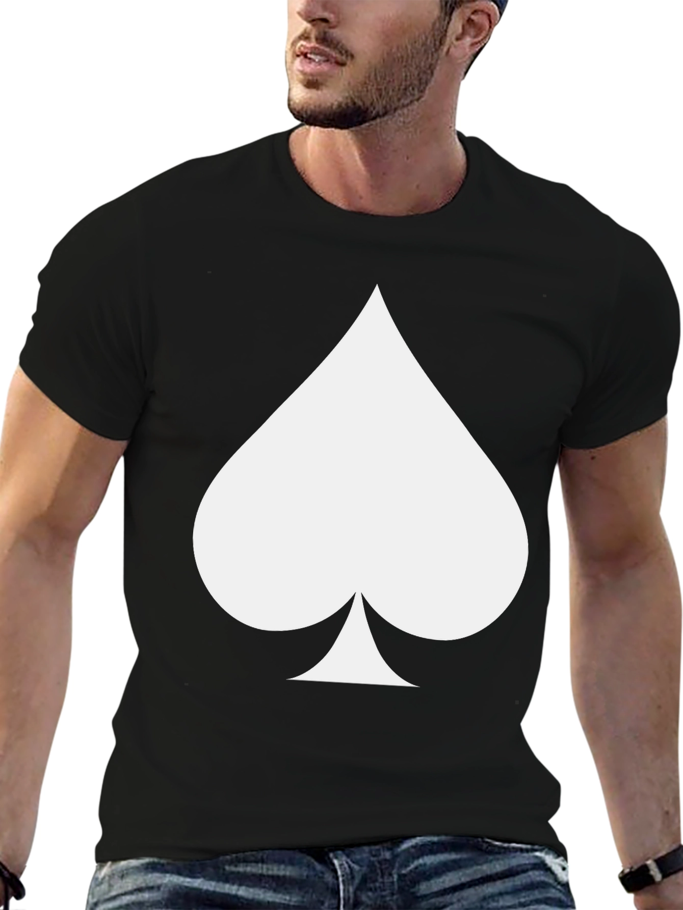 Black Men's Black T-Shirt with Spade Design view 6
