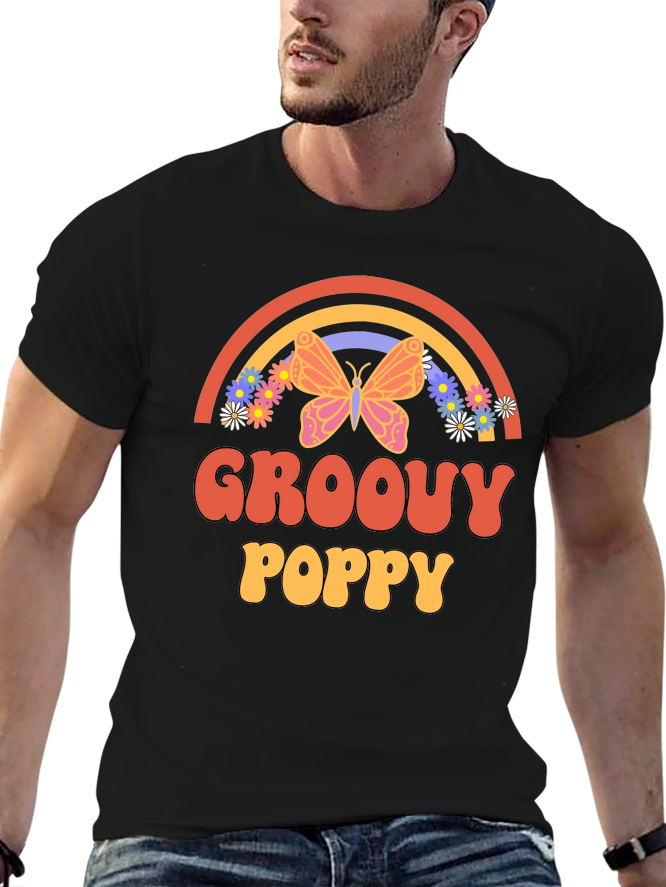 Groovy Poppy Graphic Tee - Retro Rainbow Butterfly - 6