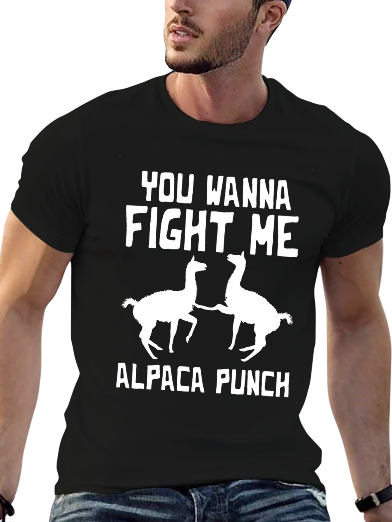 Black Alpaca Punch T-Shirt - You Wanna Fight Me Funny Tee view 6