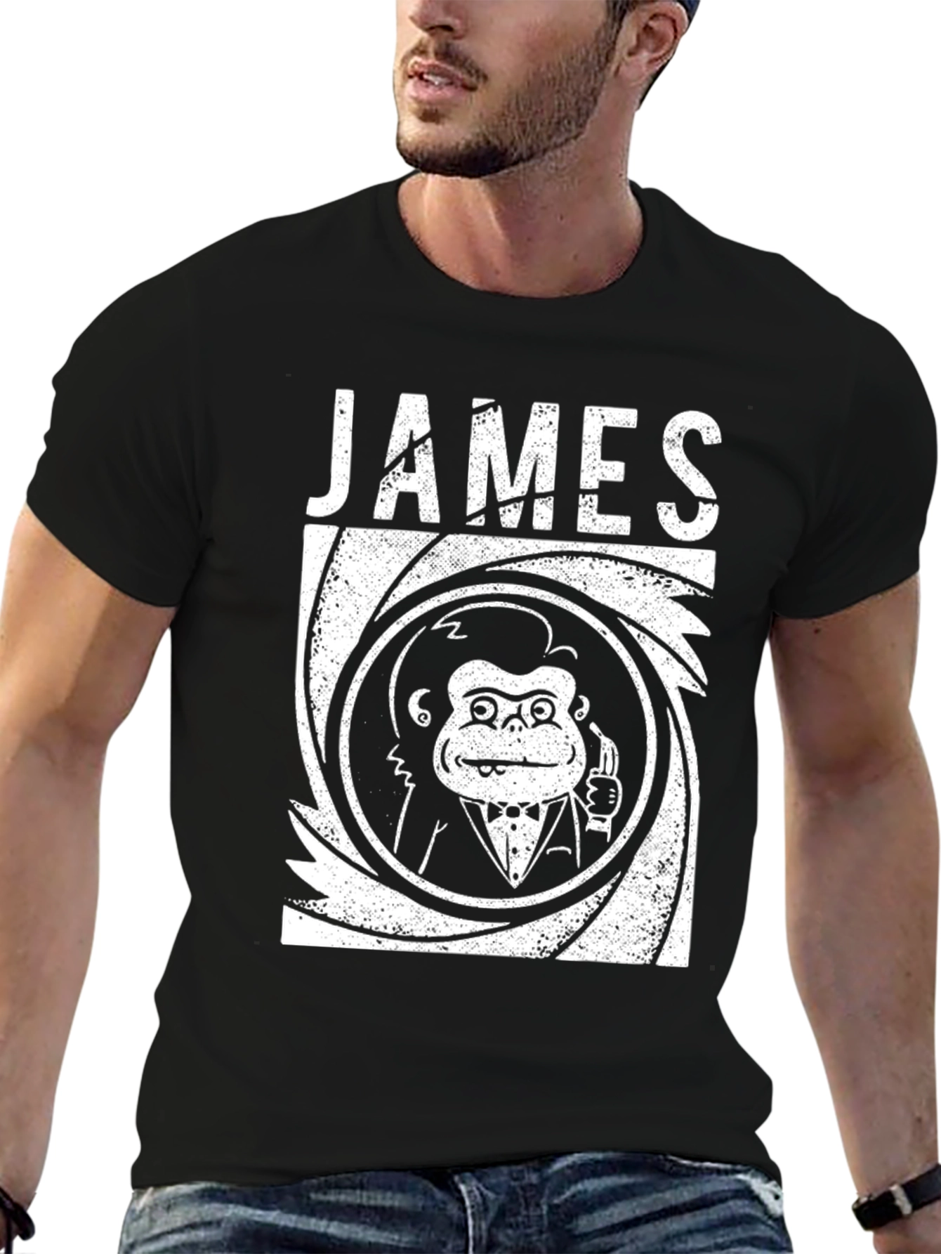 Black James Bond Monkey T-Shirt - Black view 6