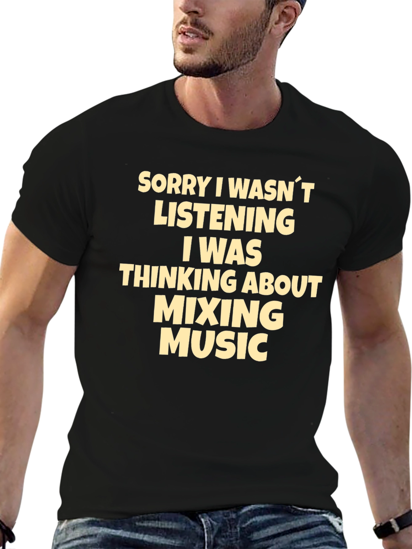 Black Mixing Music Graphic Tee - Black Cotton T-Shirt view 6