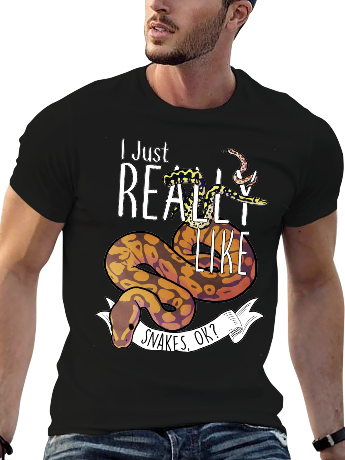 Black I Just Really Like Snakes OK? T-Shirt view 6