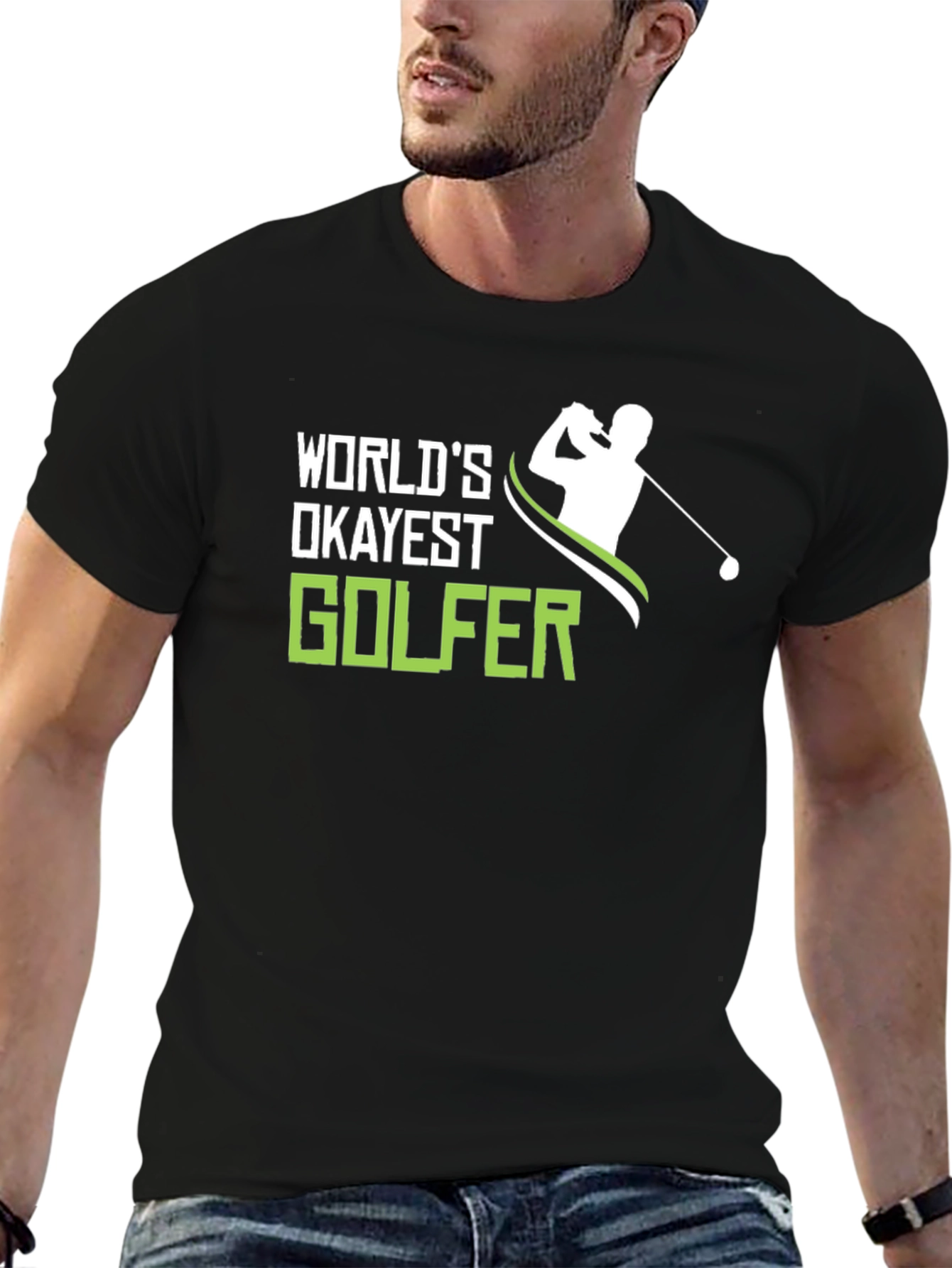 Black World's Okayest Golfer T-Shirt - Funny Golf Tee view 6