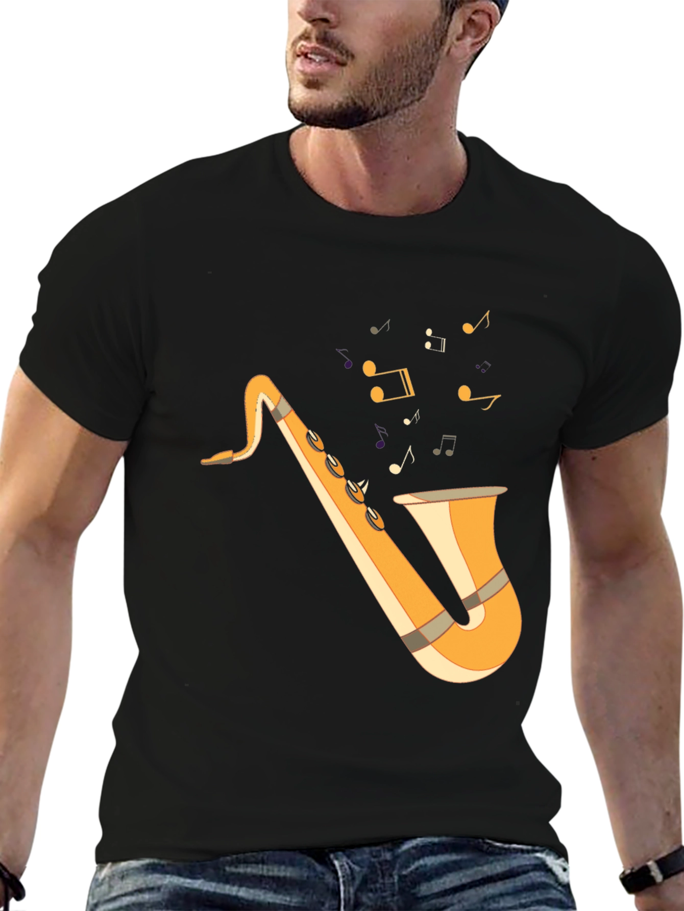 Black Saxophone Graphic Tee - Black Cotton T-Shirt for Music Lovers view 6