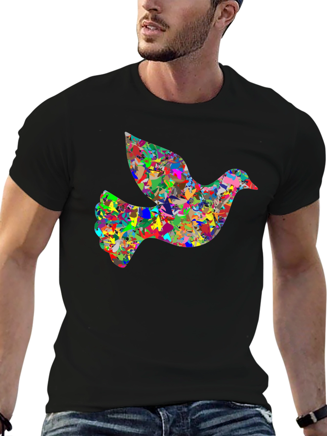 Black Peace Dove Graphic Tee - Abstract Art Bird T-Shirt view 6
