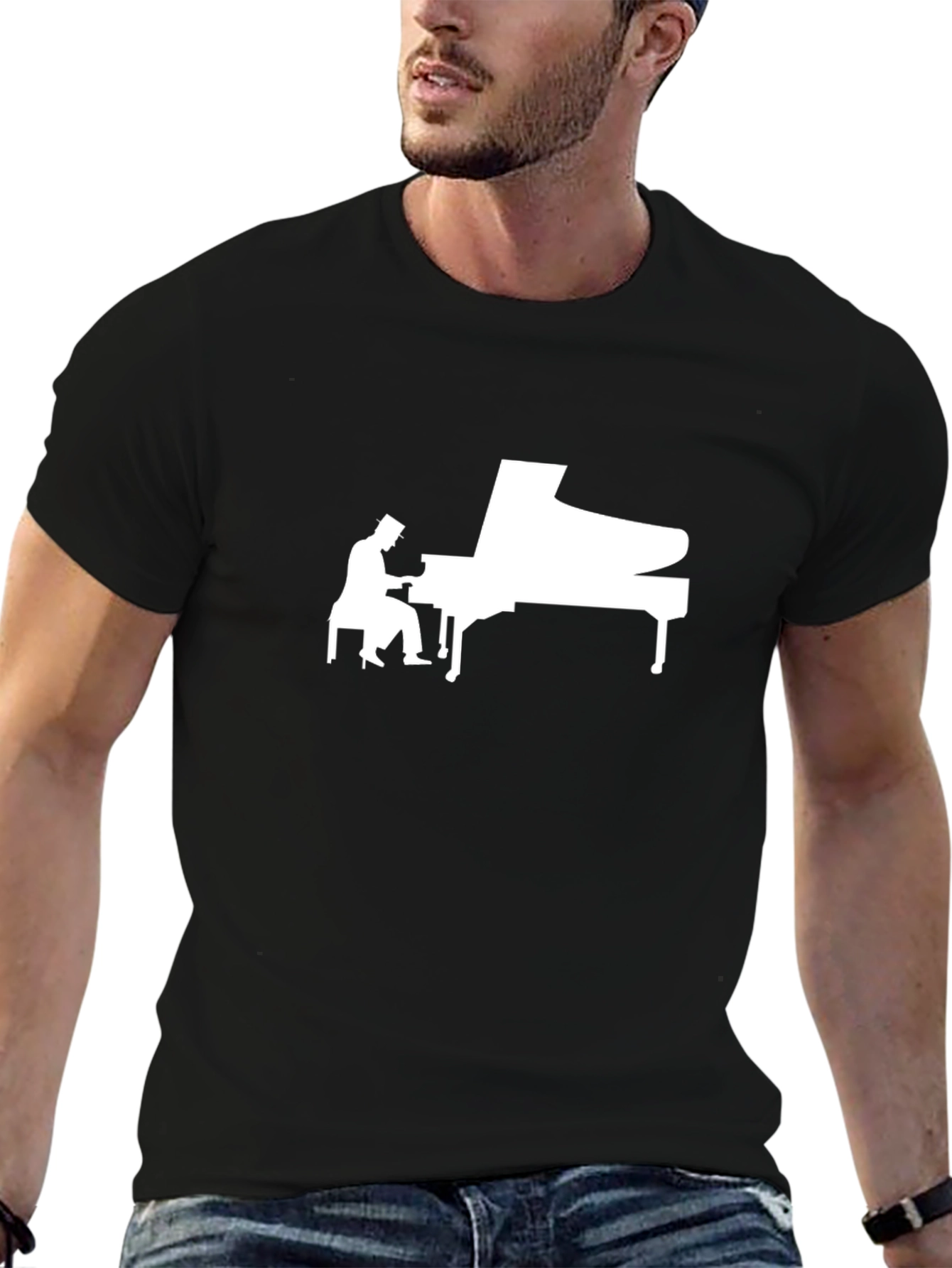 Black Piano Player Graphic Tee - Musician T-Shirt view 6
