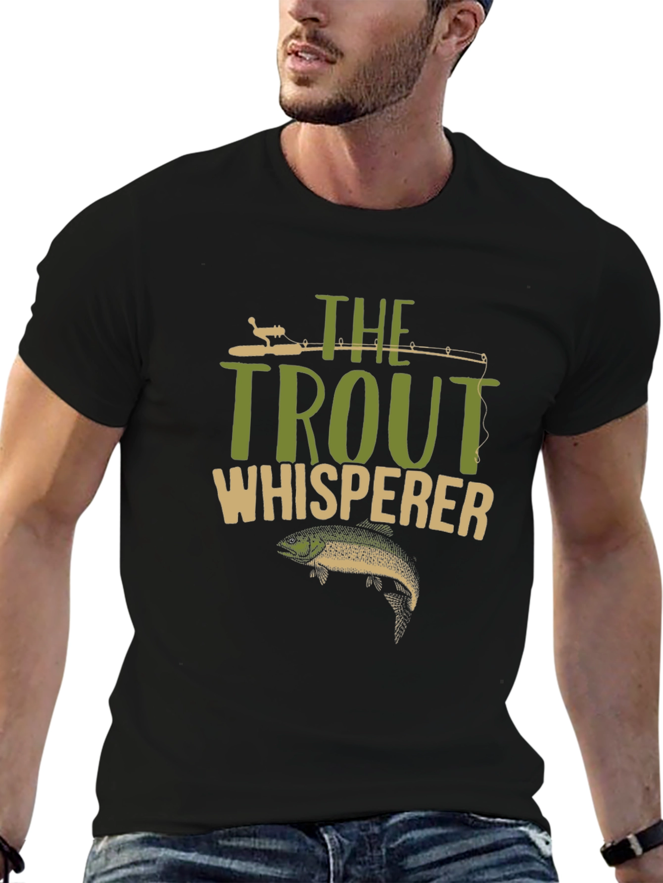 Black The Trout Whisperer T-Shirt Fishing Angler Tee view 6