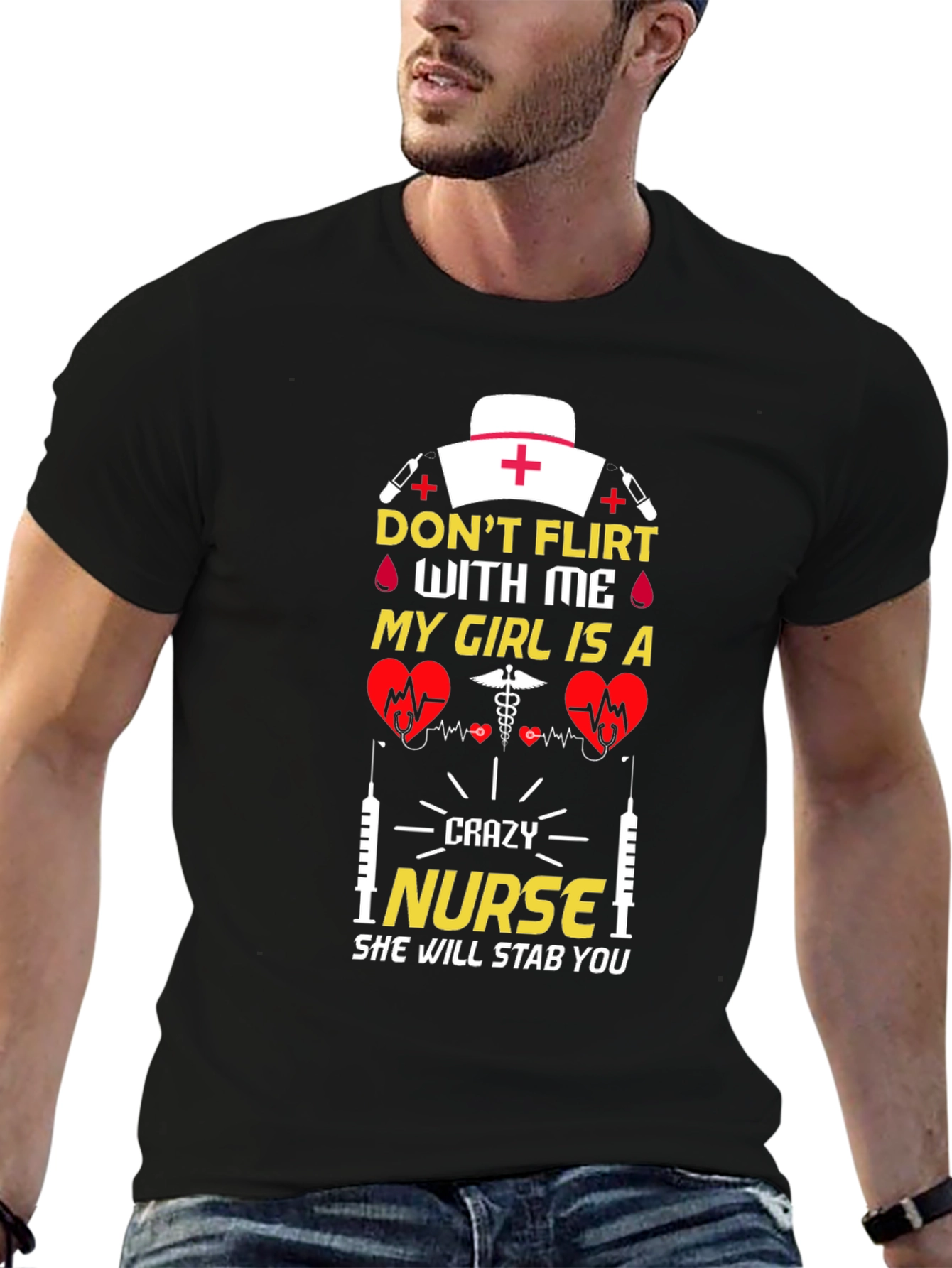 Black Crazy Nurse Graphic T-Shirt Novelty Gift view 6
