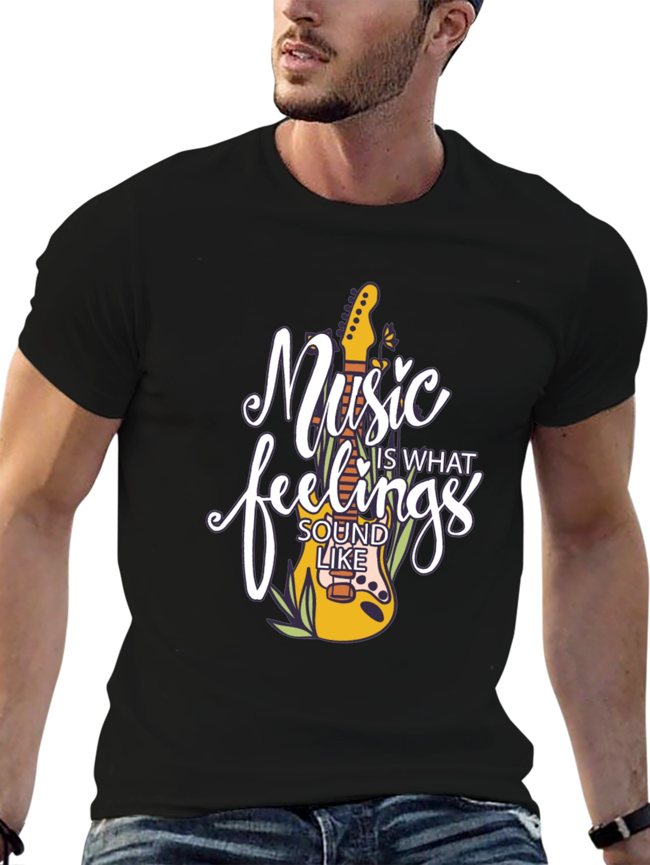 Black Music Is What Feelings Sound Like Black Graphic Tee view 6