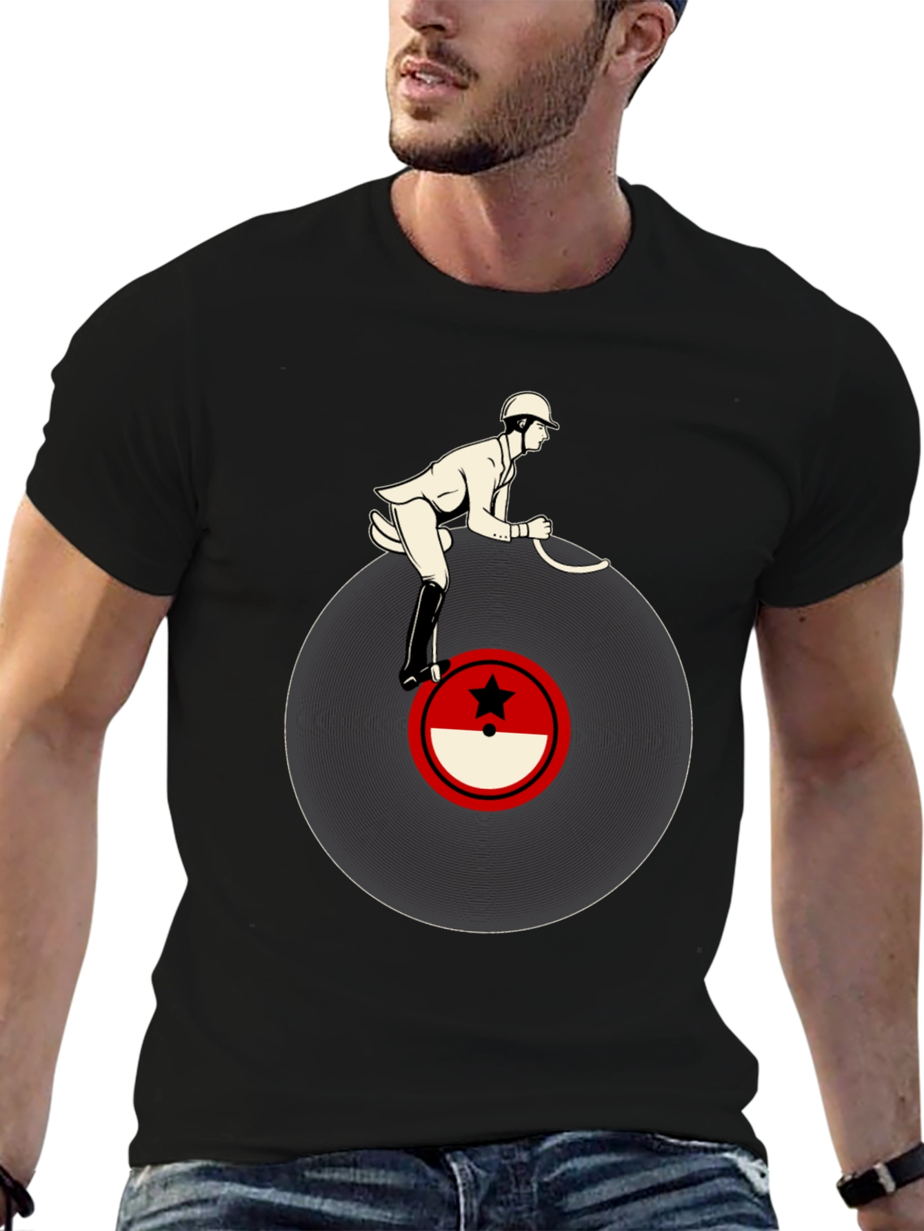 Black Retro Record Rider Graphic T-Shirt view 6
