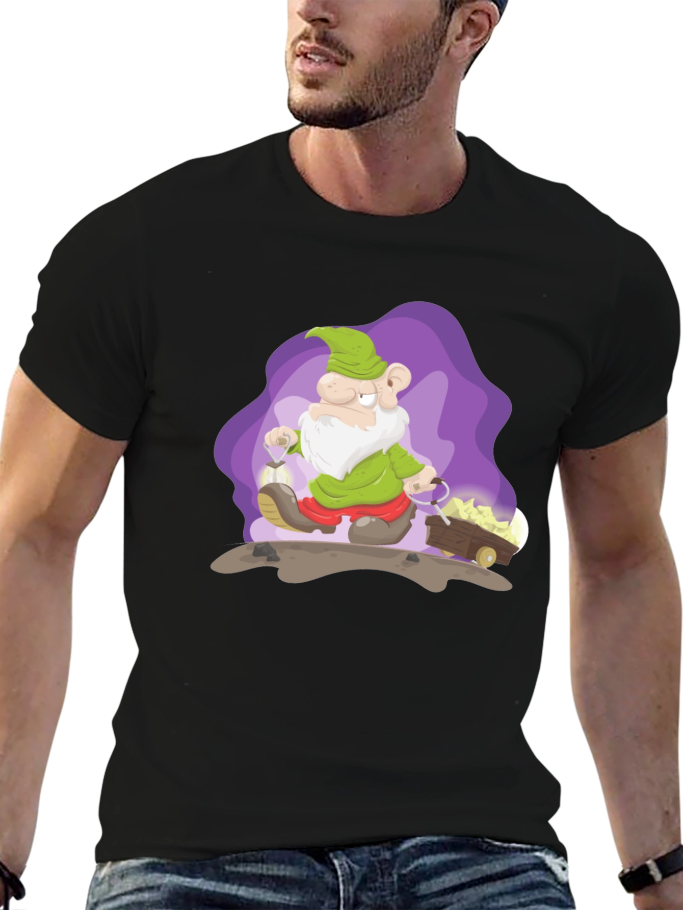 Black Cartoon Mine Dwarf Black T-Shirt view 6
