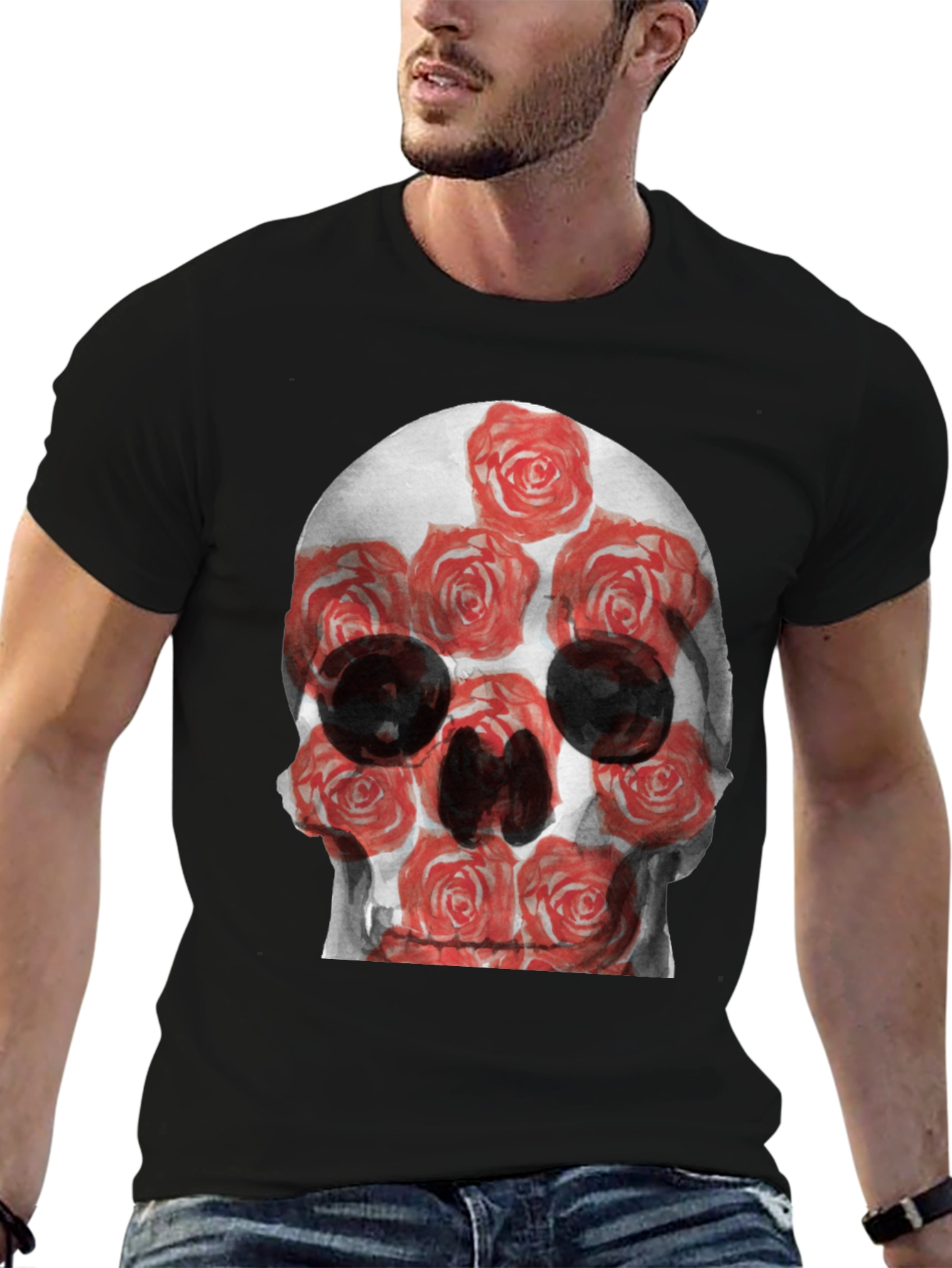 Black Skull and Roses Graphic Tee - Edgy Style view 6