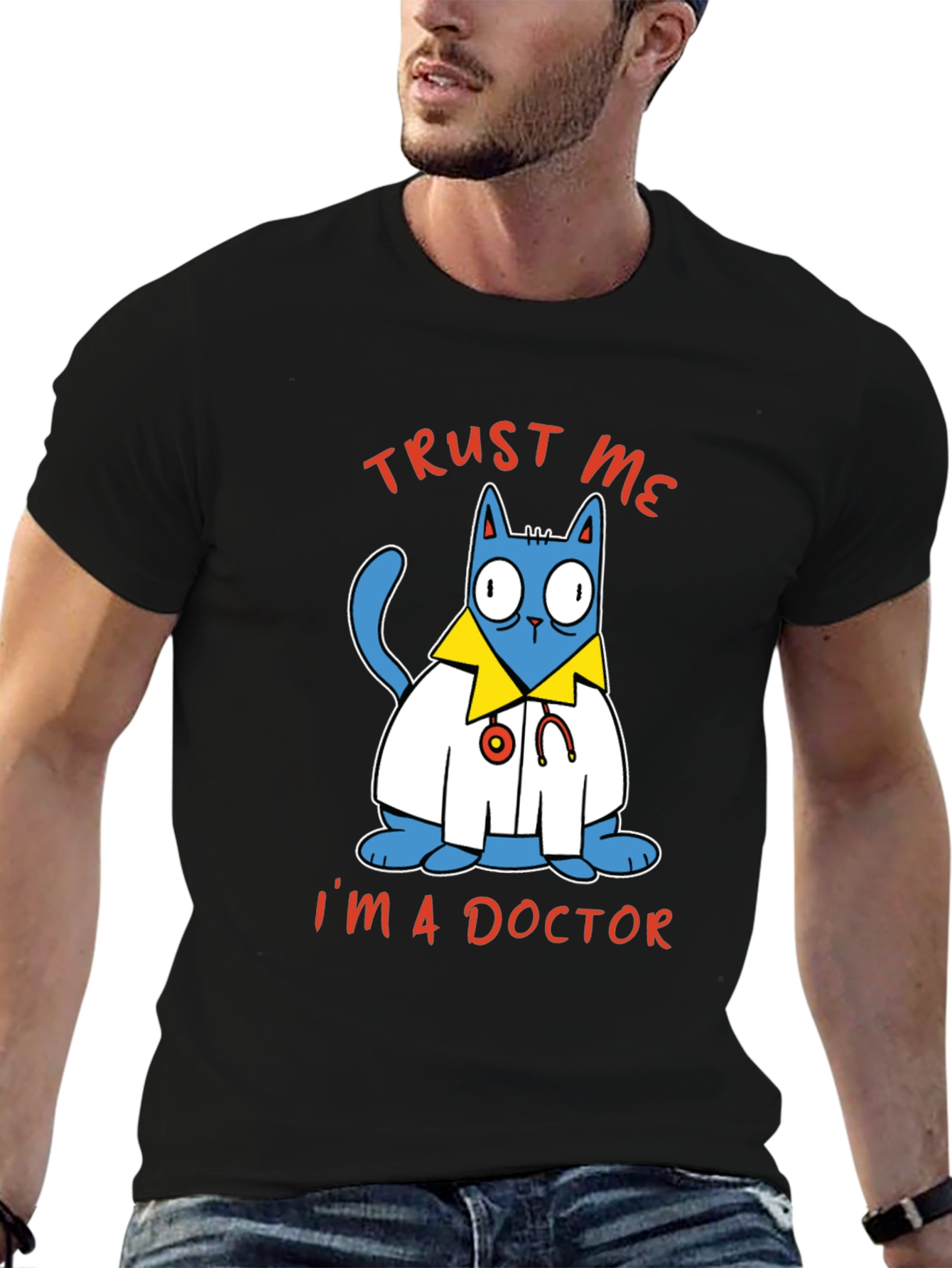 Black Trust Me I'm A Doctor Cat Graphic Tee view 6