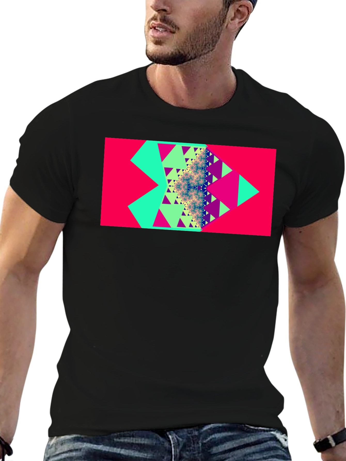 Geometric Triangle Fractal Graphic Tee - Modern Design - 6