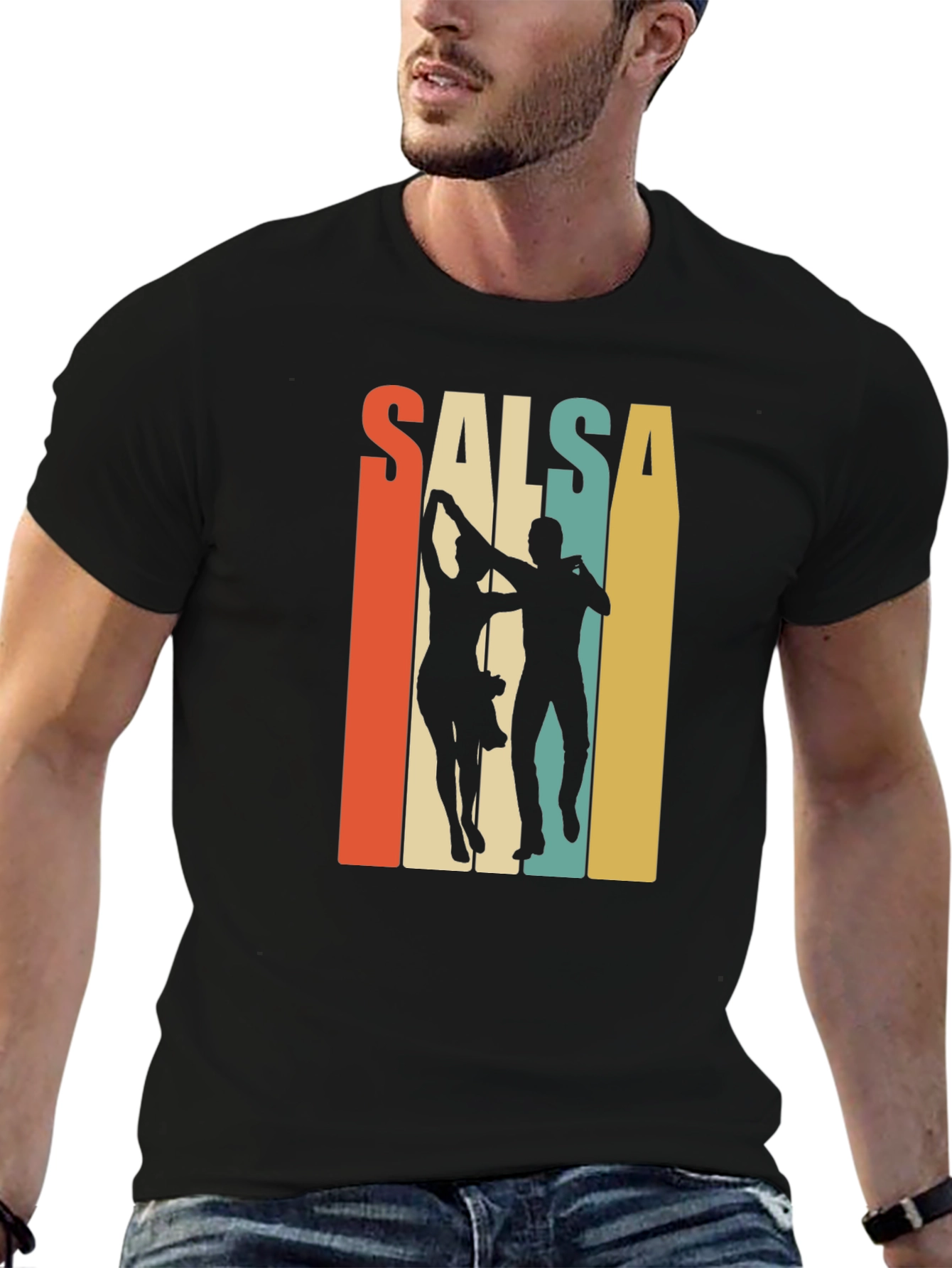 Black Salsa Dance Retro Graphic T-Shirt view 6