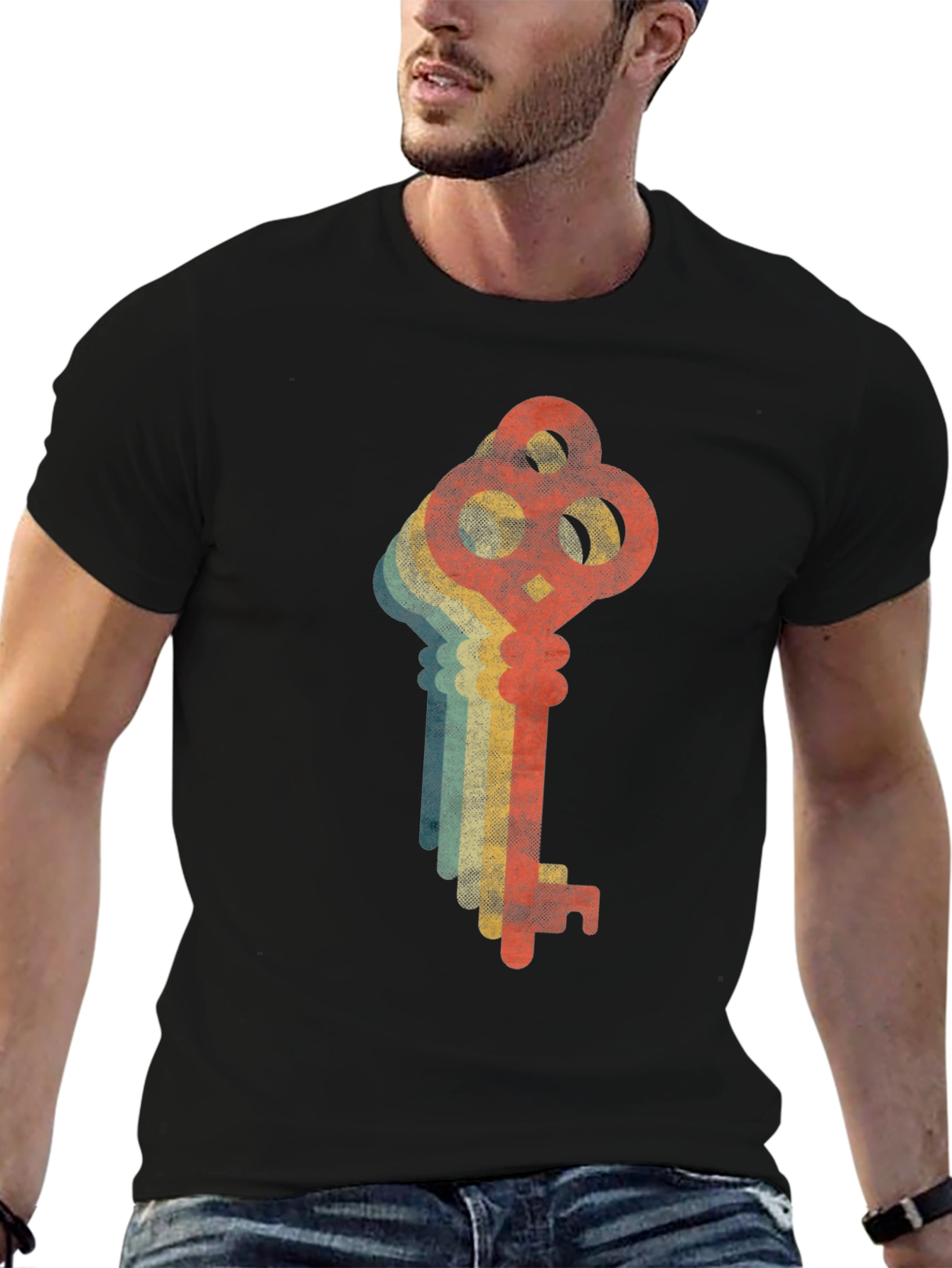 Black Retro Key Graphic T-Shirt - Vintage Style Tee view 6