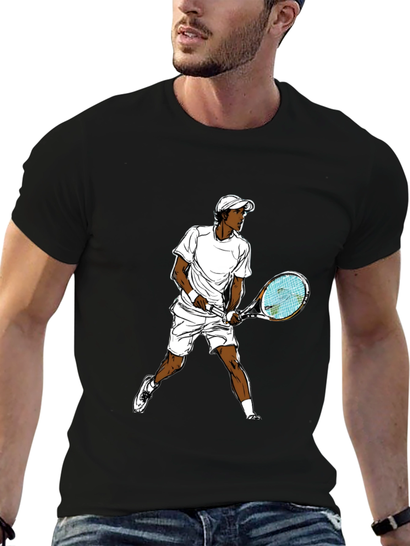 Black Tennis Player Graphic T-Shirt - Black Casual Tee view 6