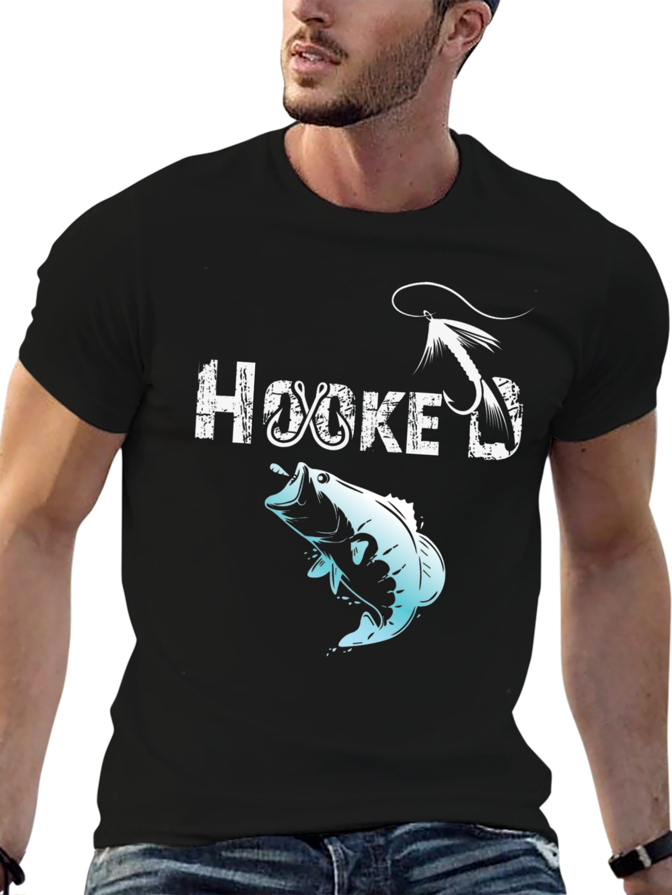 Black Hooked Fishing T-Shirt - Angler Gift view 6