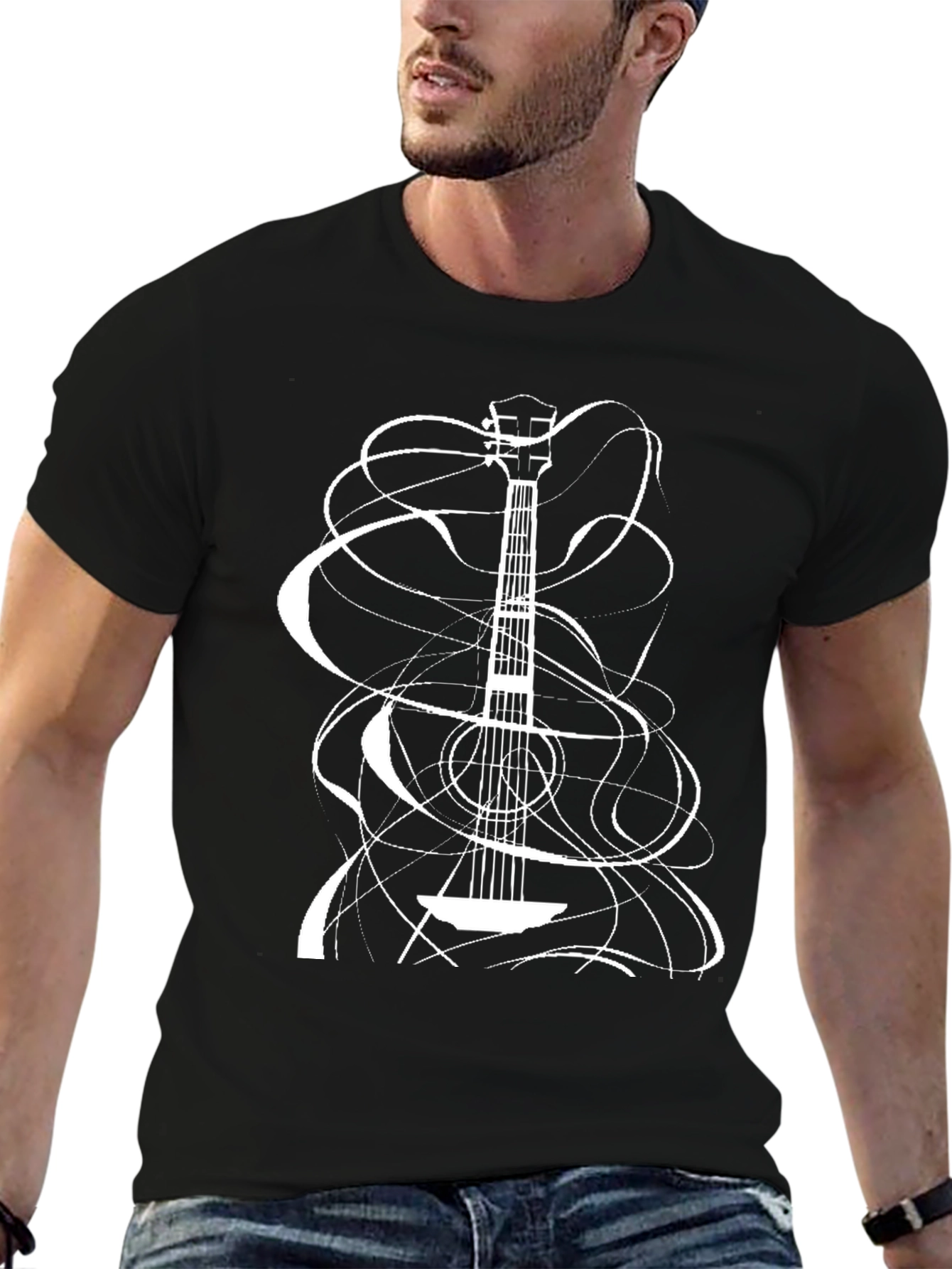 Black Guitar Strings Tee - Cool Music Lover Shirt view 6
