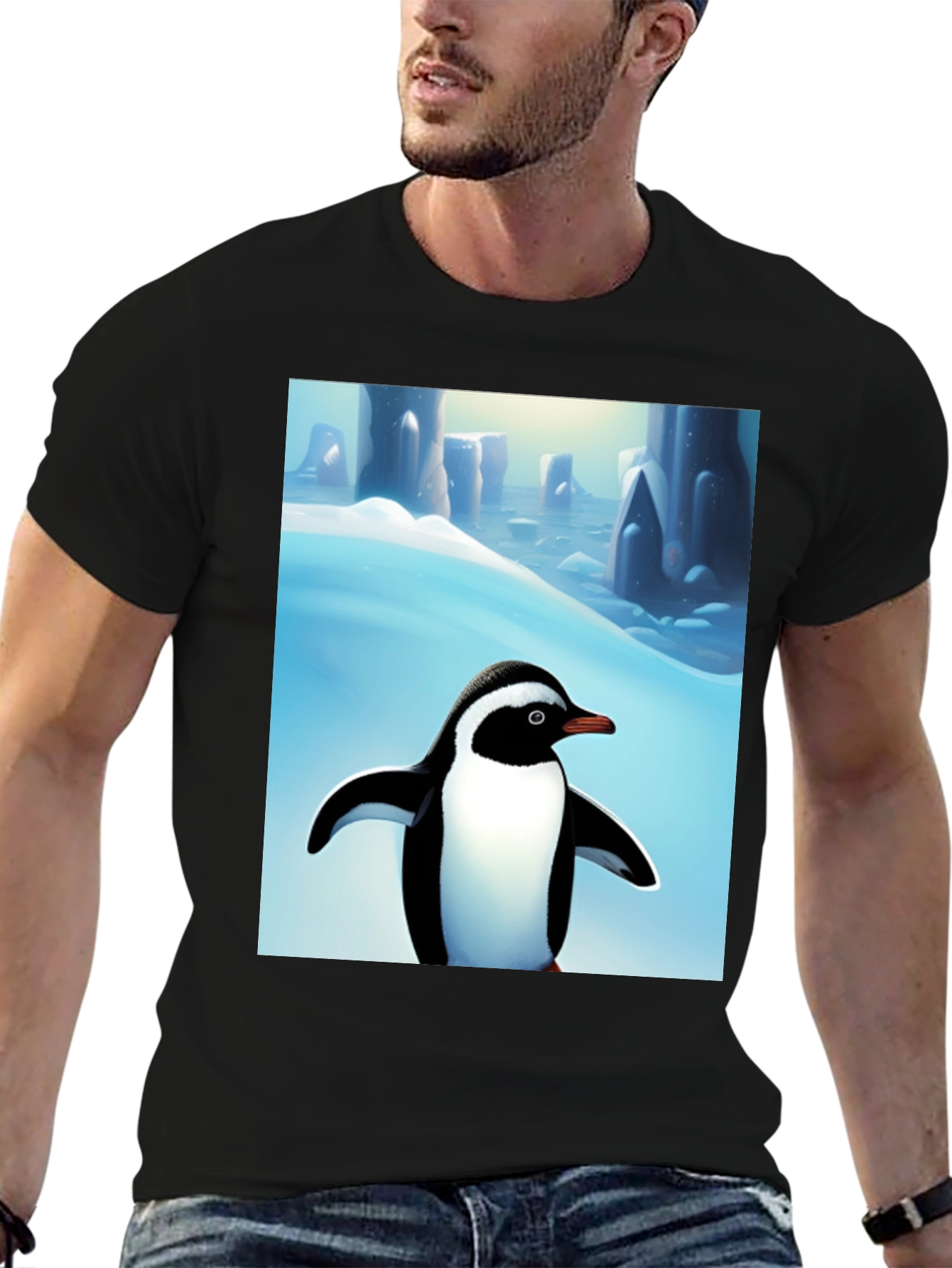 Penguin Arctic Scene Black T-Shirt - 6