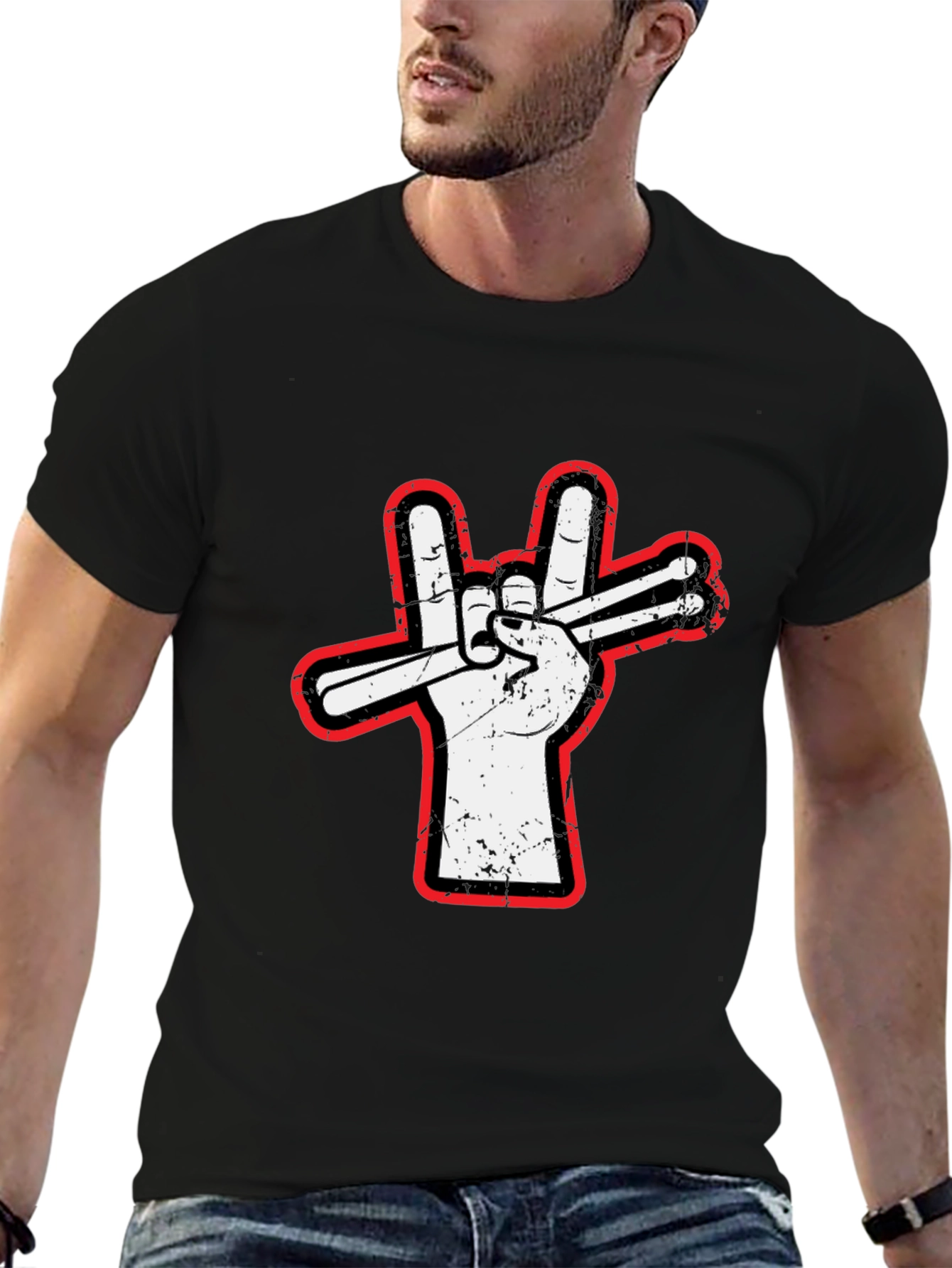 Black Drummer Peace Sign T-Shirt - Rock On! view 6