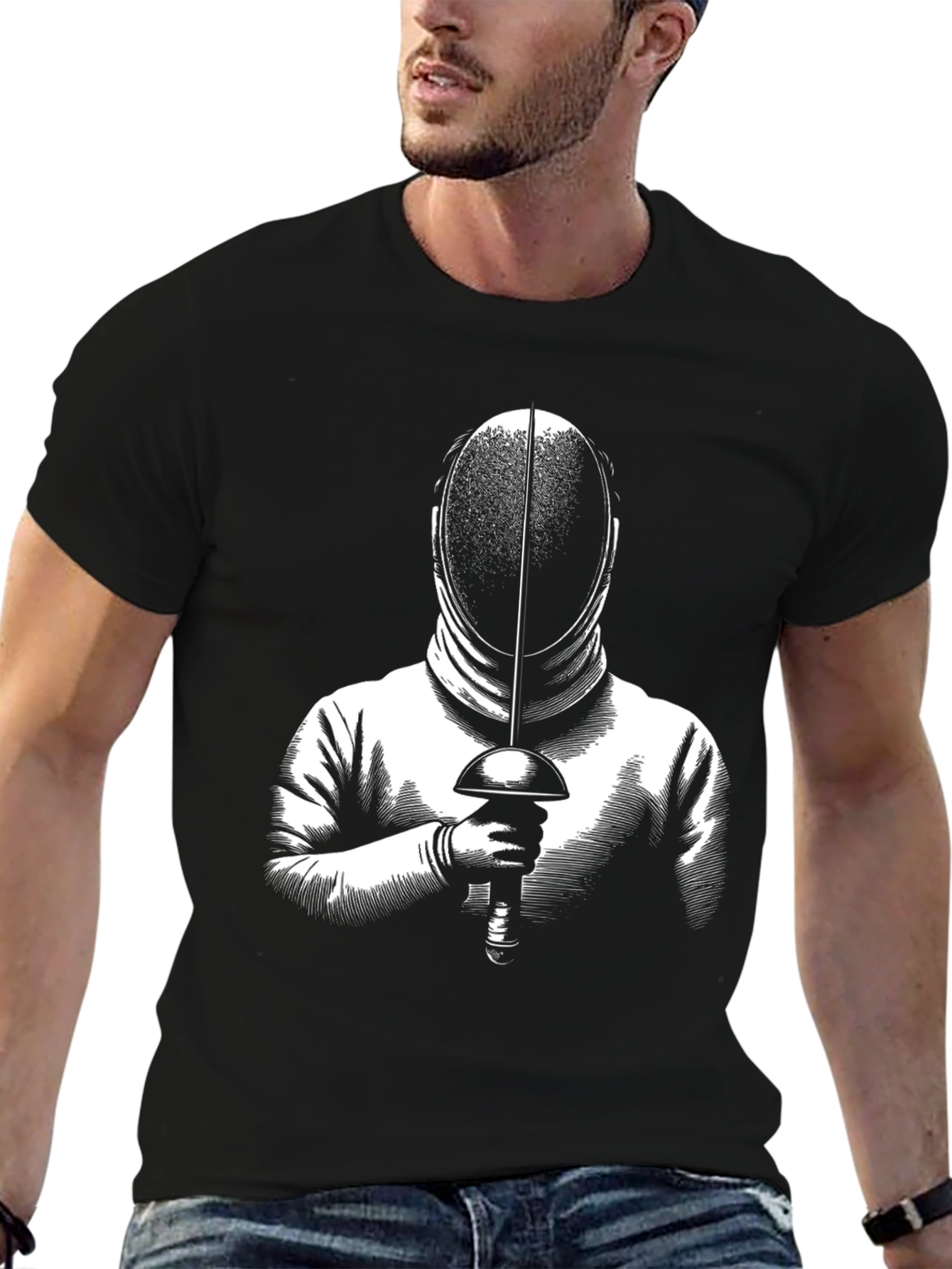 Black Fencing T-Shirt - Foil Duel Design view 6