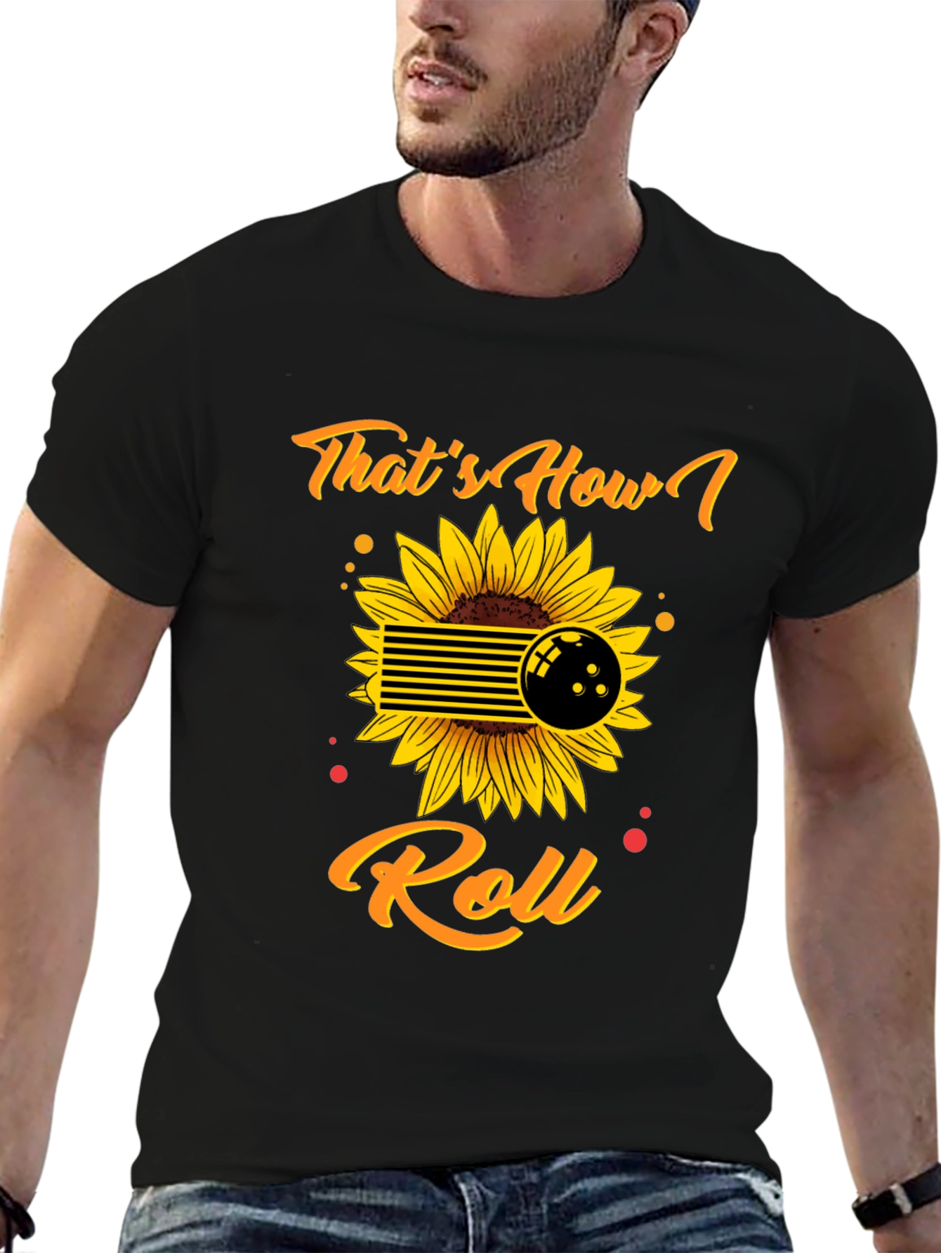 Black That's How I Roll Bowling Sunflower Graphic Tee view 6