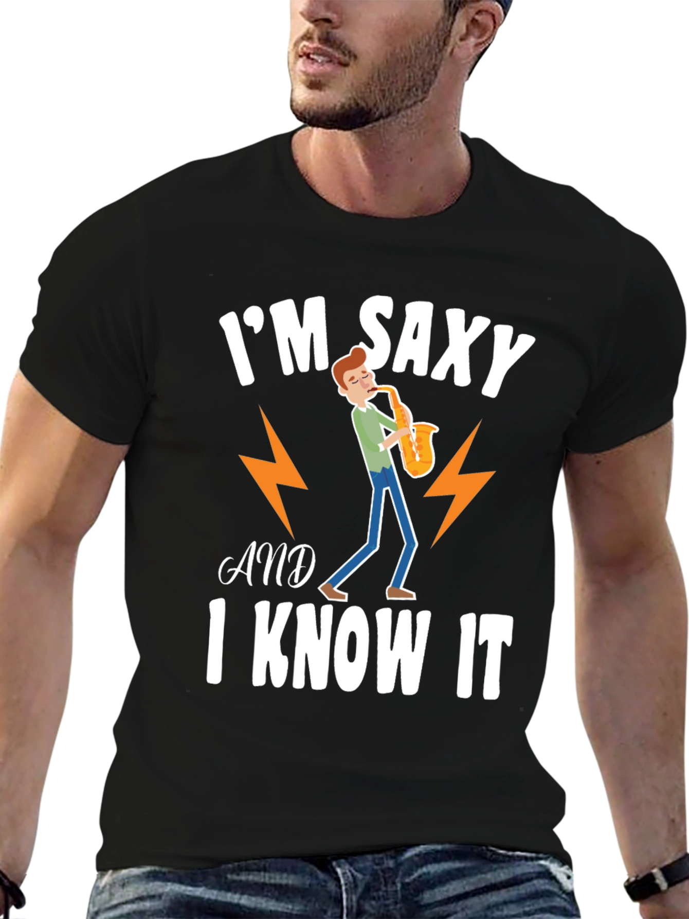 Black I'm Saxy and I Know It Graphic T-Shirt view 6
