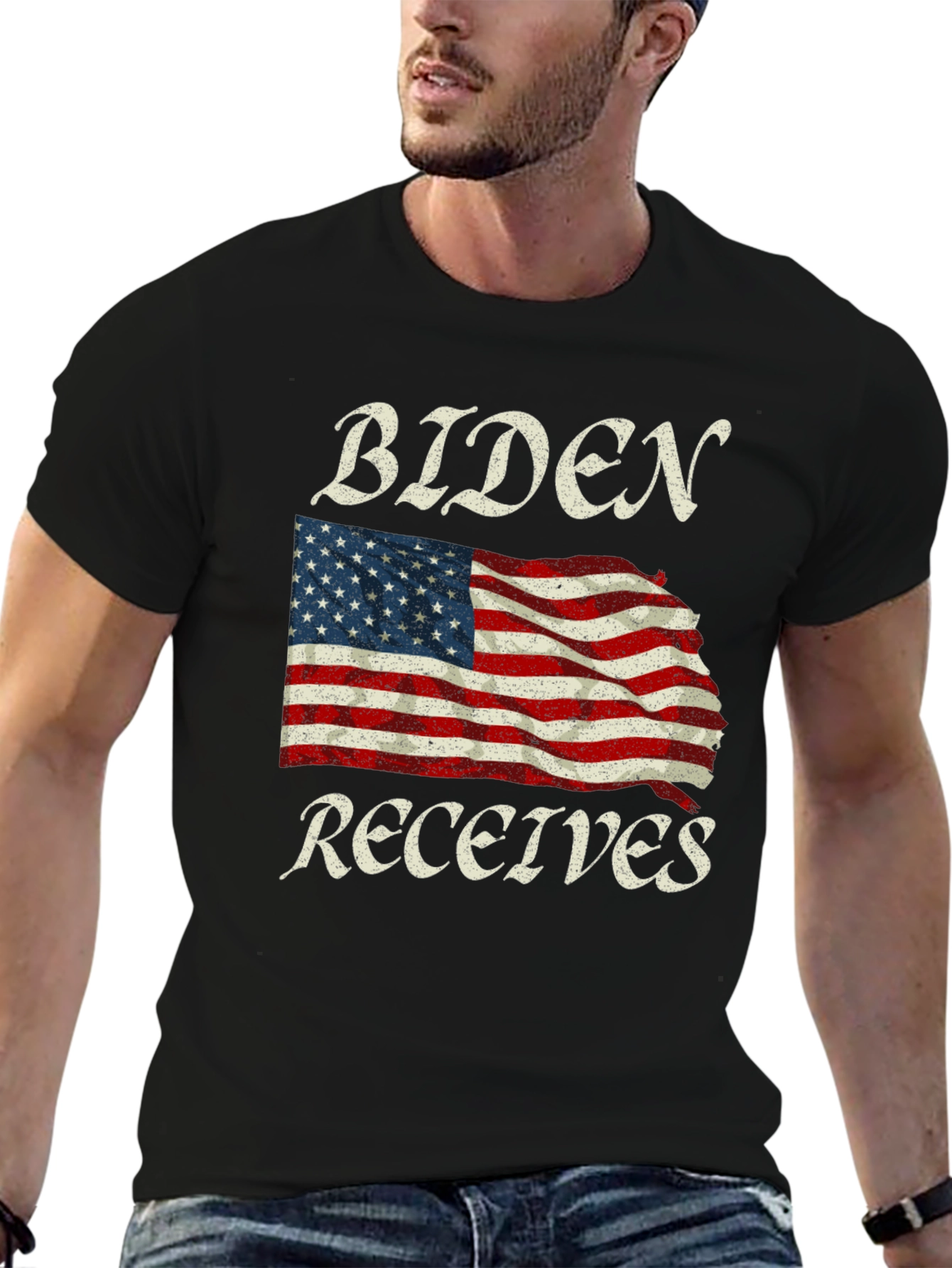Black Biden Receives American Flag Graphic Tee view 6