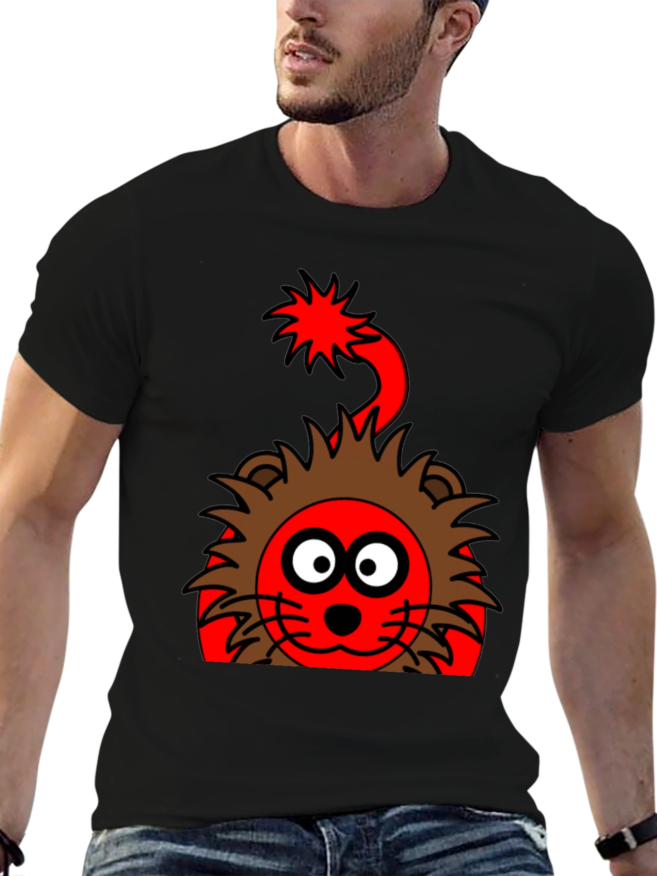 Black Cartoon Lion Graphic Tee - Fun & Unique Design view 6