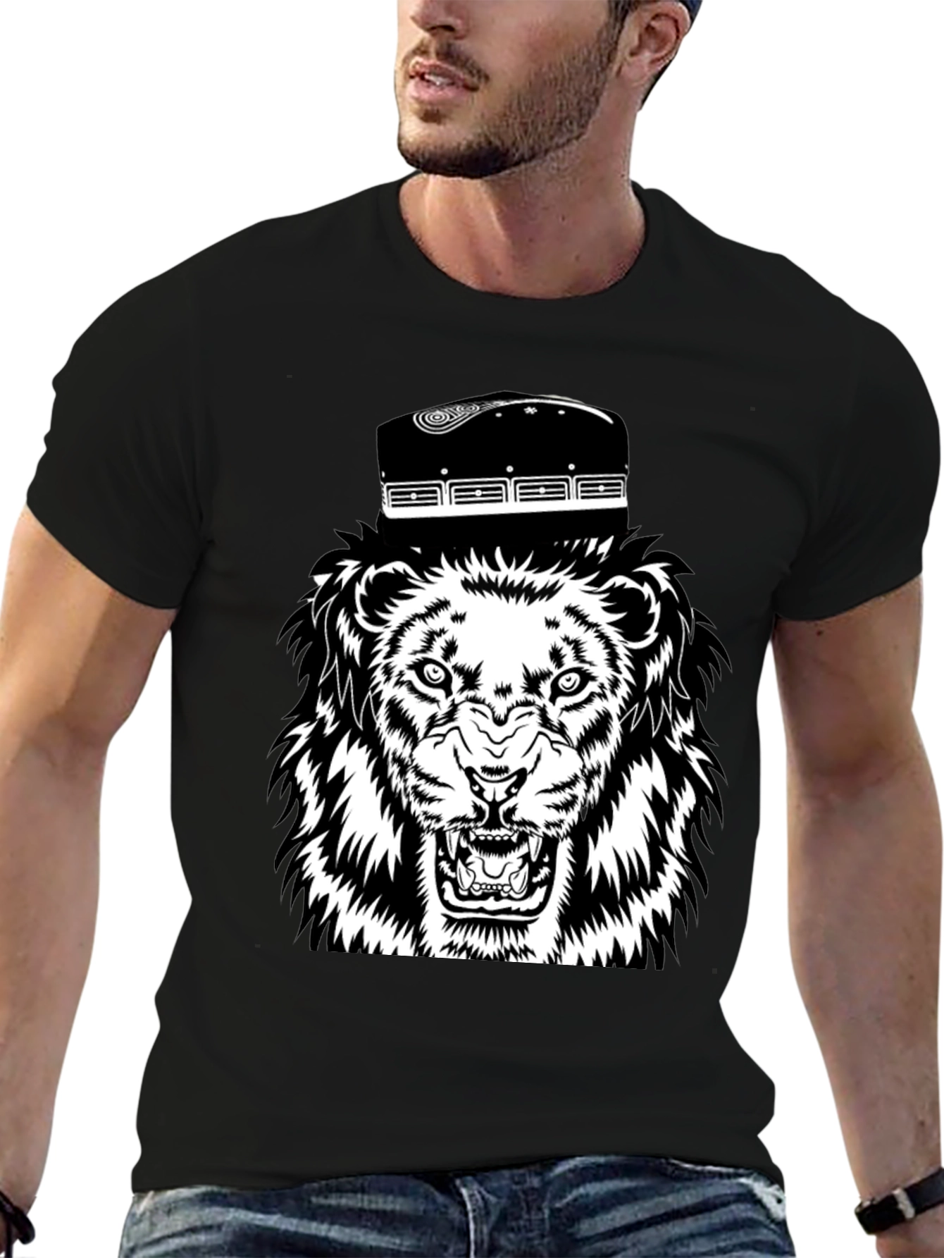 Black Lion with Fez Black T-Shirt view 6