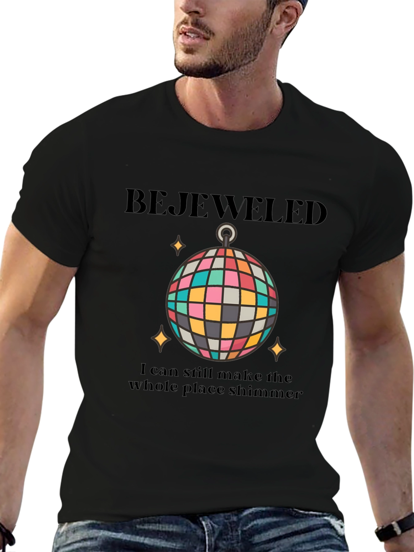 Black Bejeweled Disco Ball Graphic Tee view 6