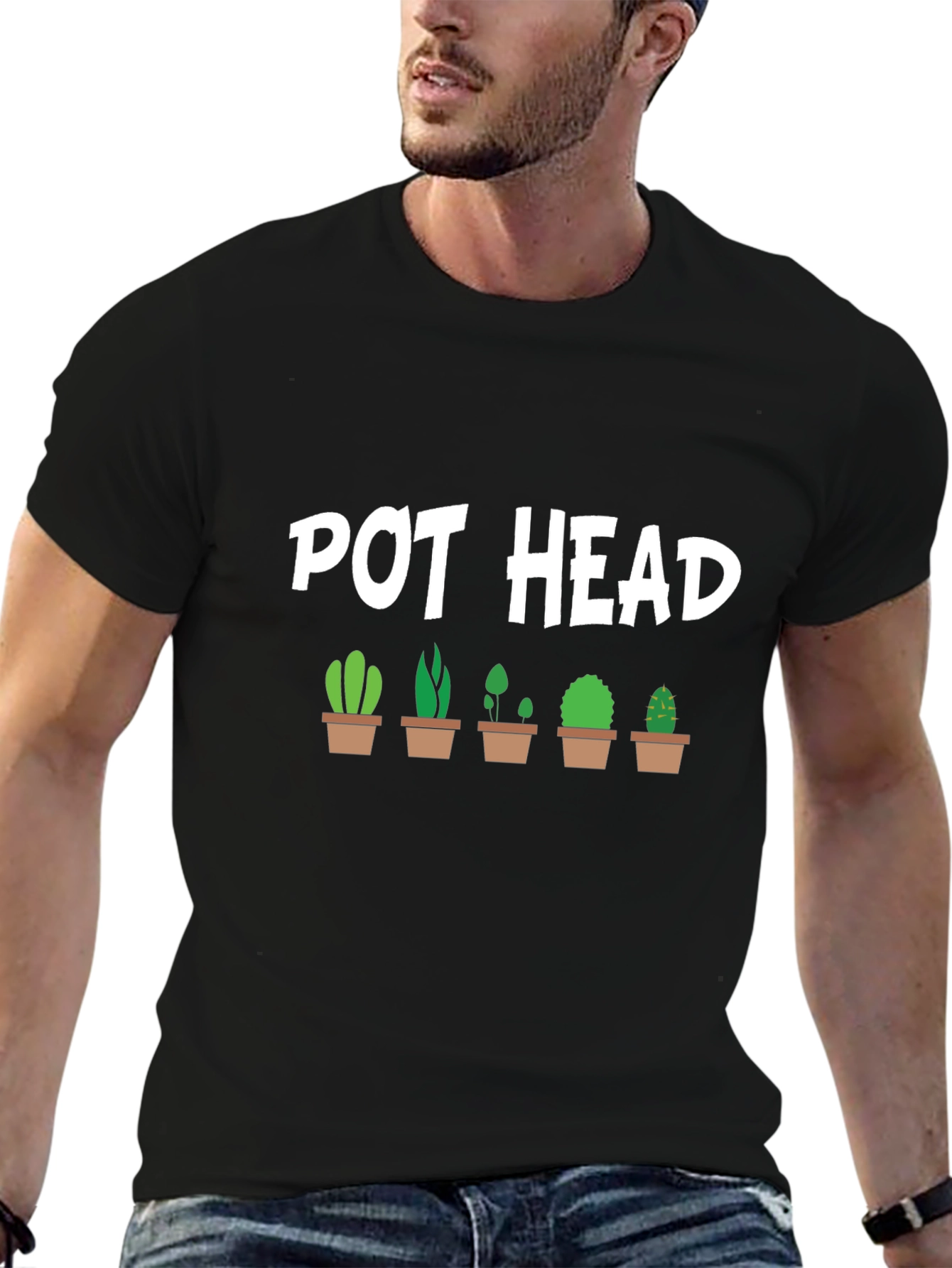 Black Pot Head Cactus T-Shirt - Novelty Graphic Tee view 6