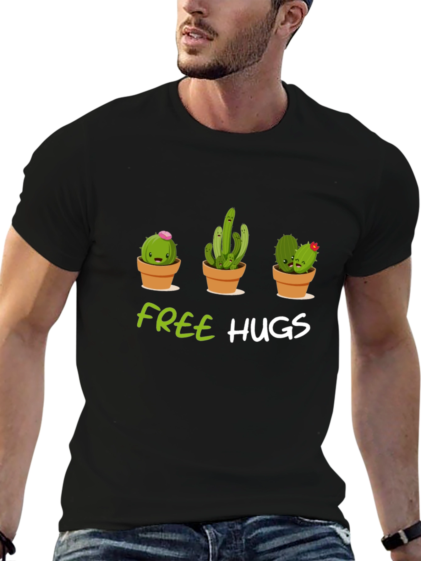 Black Cactus Free Hugs Graphic T-Shirt view 6