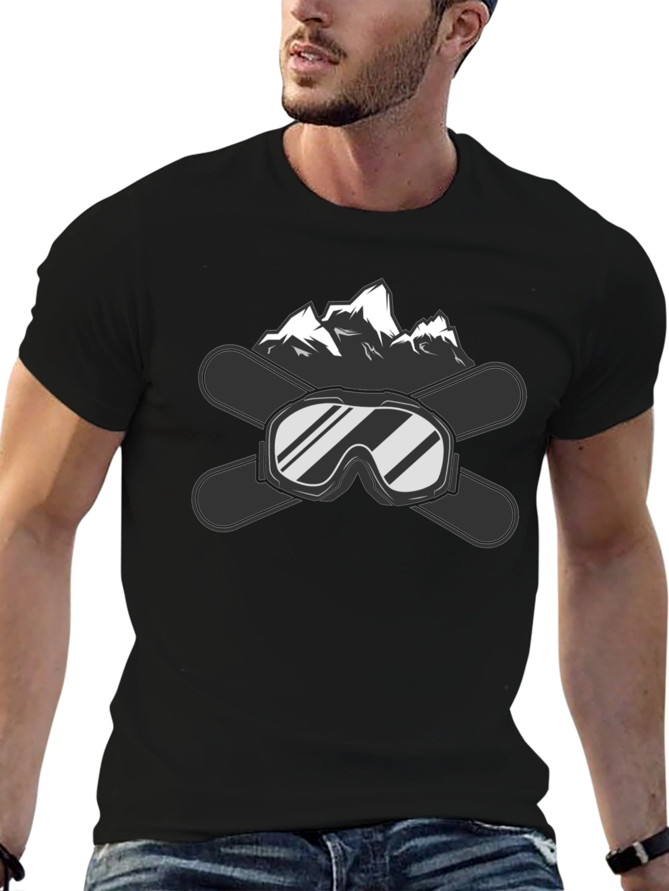 Black Snow Sport Tee: Ski Goggles and Mountain Graphic view 6