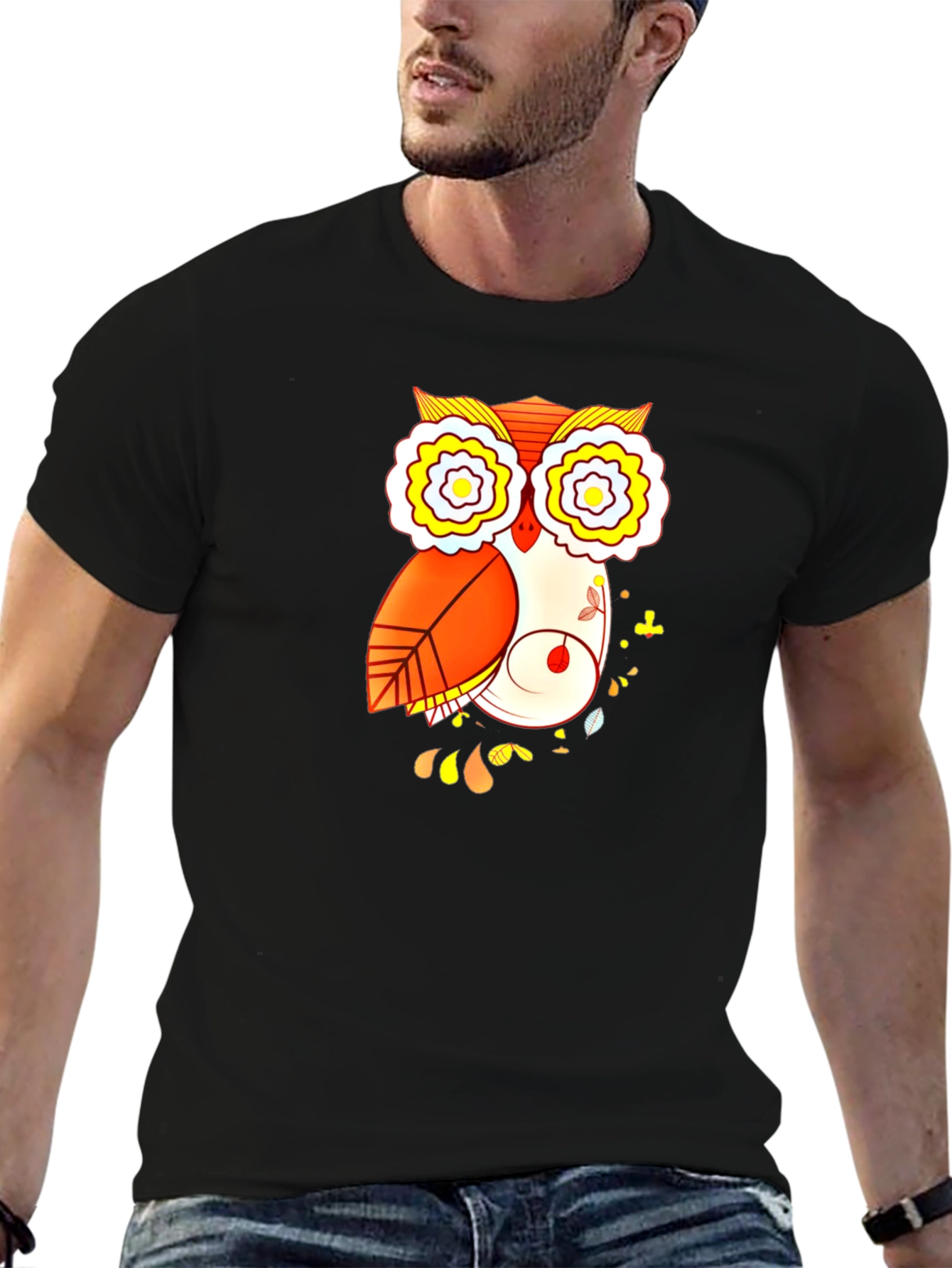 Black Owl Graphic Print Black T-Shirt view 6
