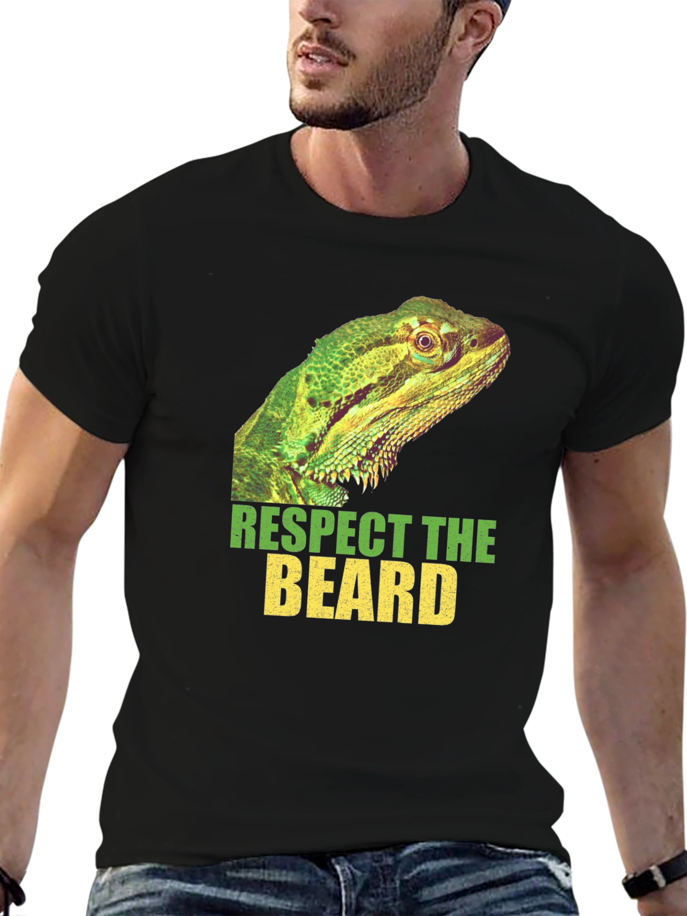 Black Respect The Beard Lizard Graphic T-Shirt view 6