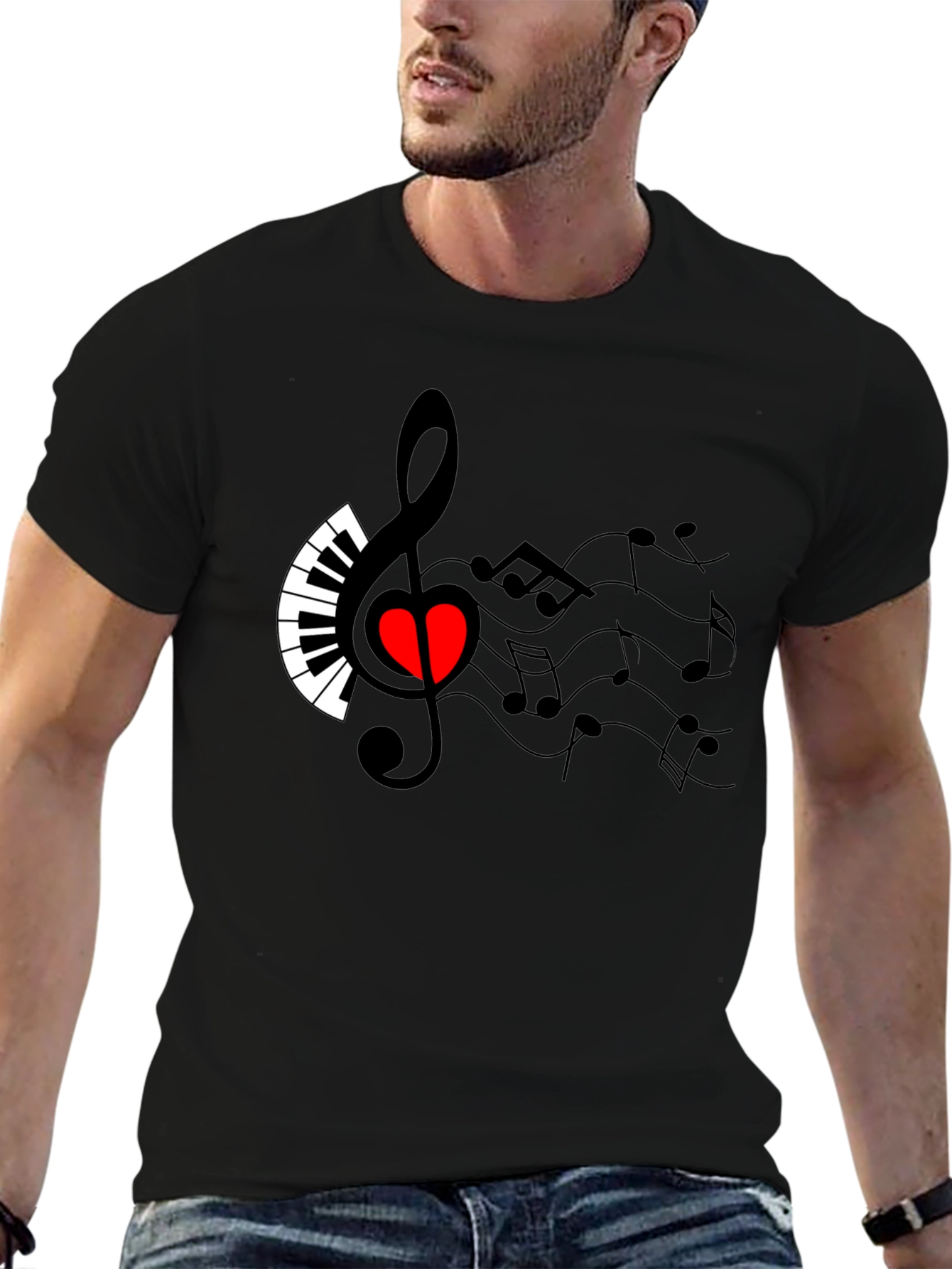 Black Musical Heart T-Shirt - Express Your Passion view 6