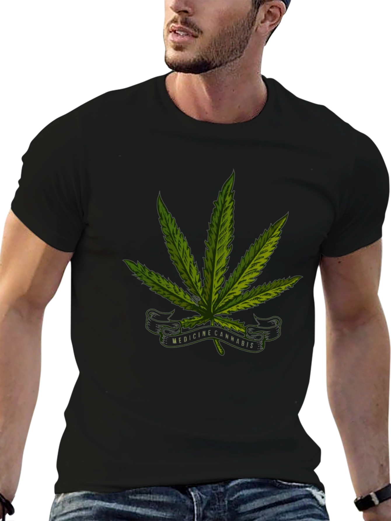 Black Cannabis Medicine Graphic Black T-Shirt view 6
