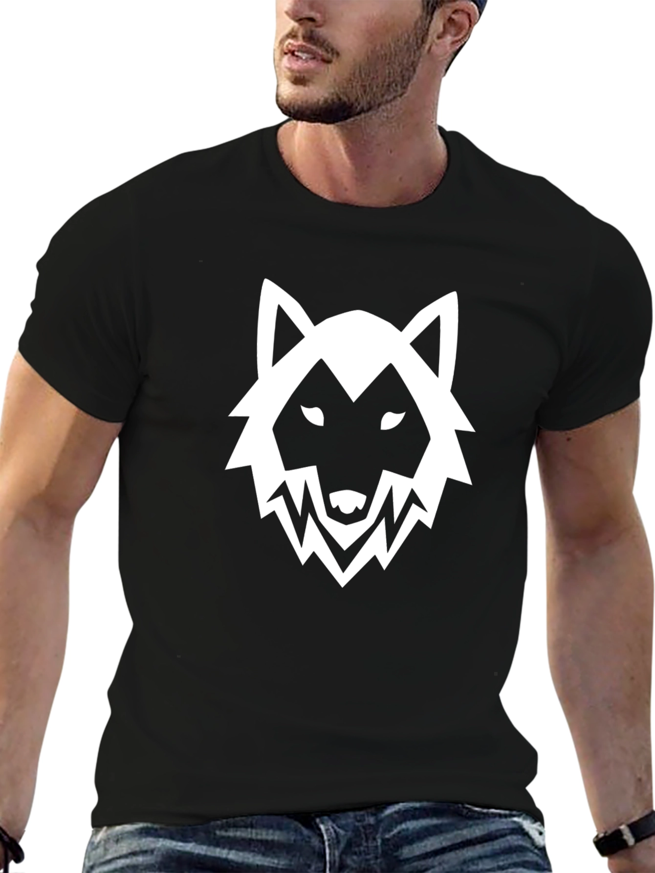 Black Wolf Graphic Black T-Shirt - Modern Style view 6