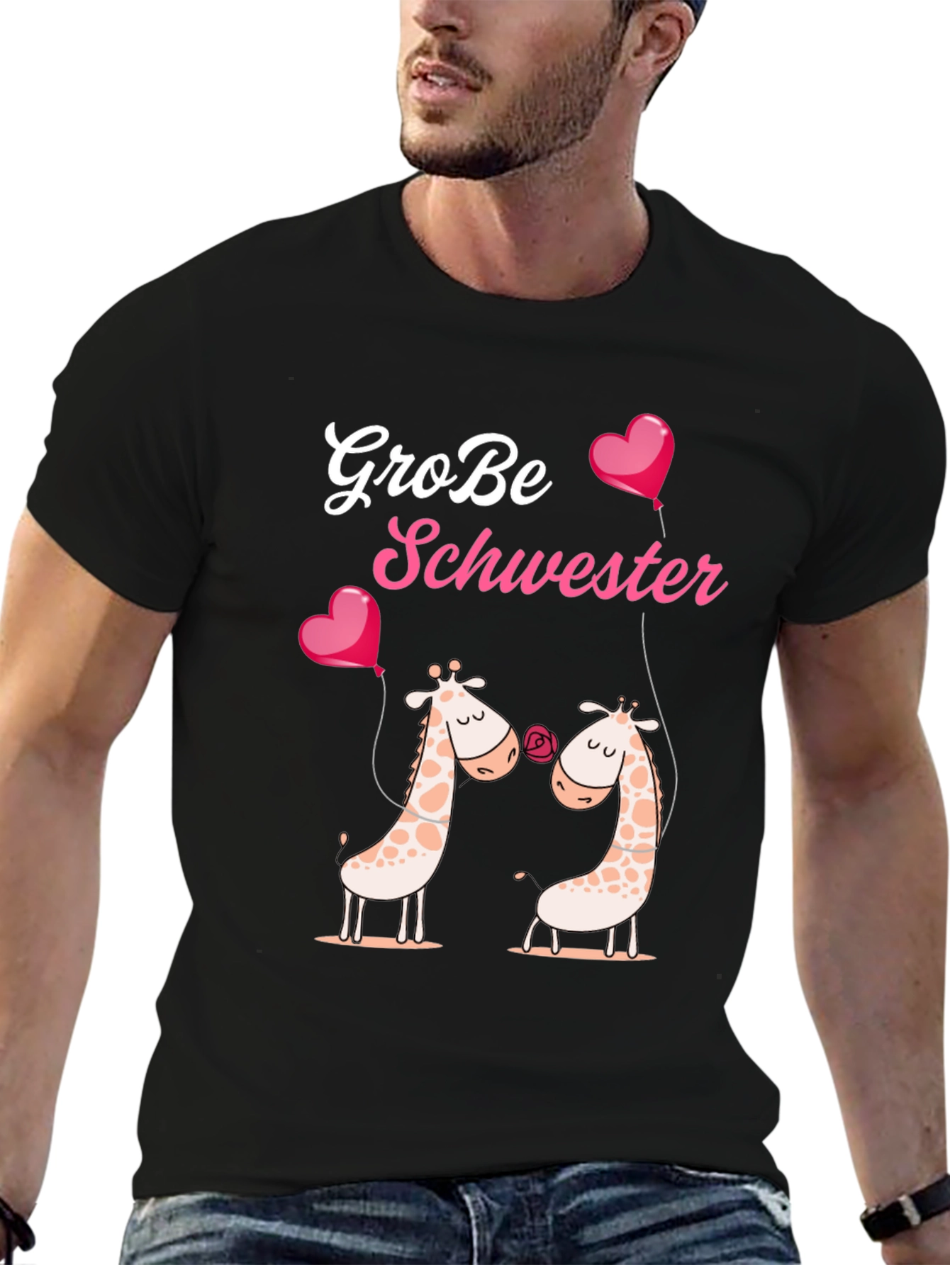 Black Große Schwester Giraffe T-Shirt view 6