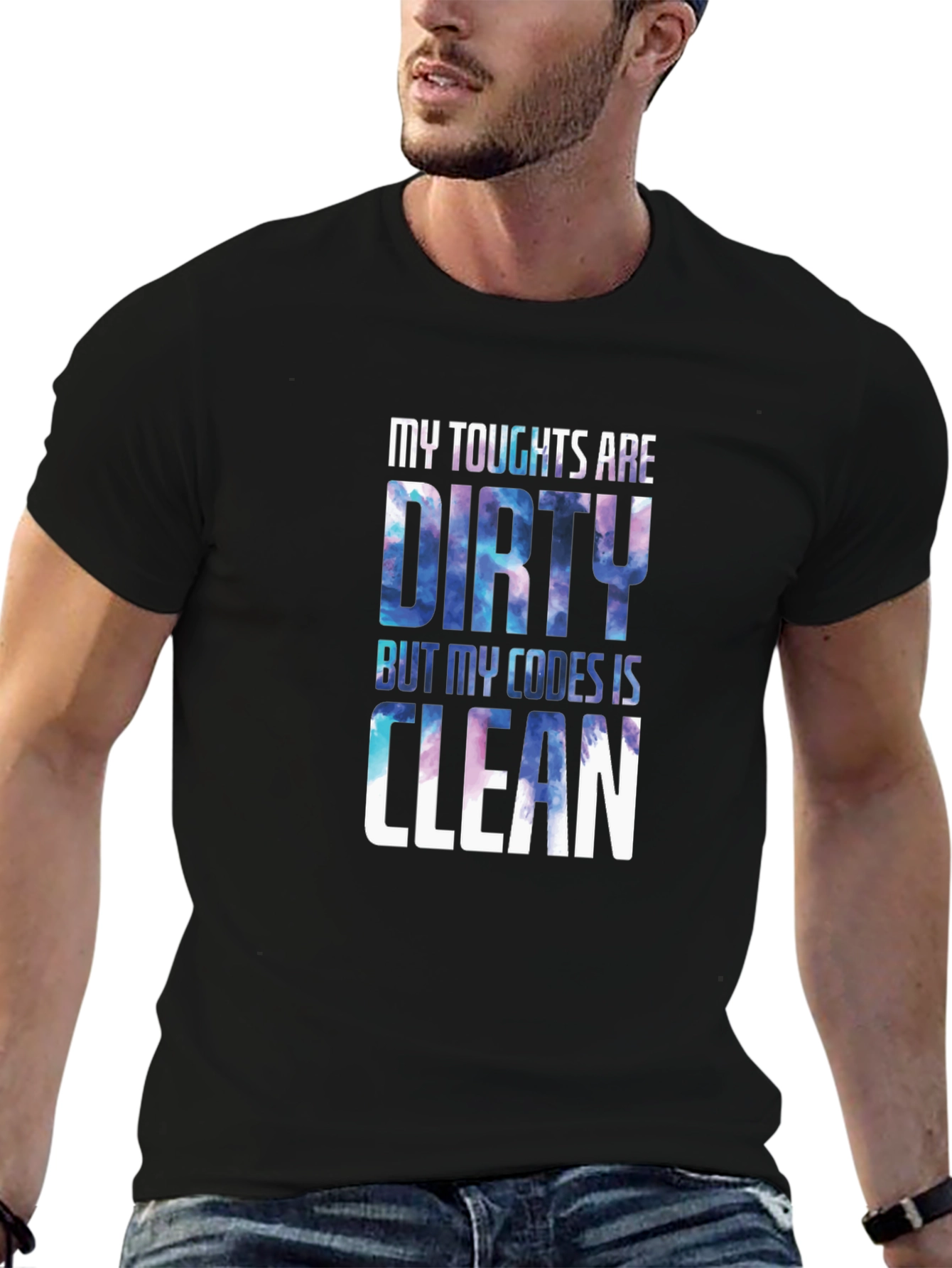 Black My Thoughts Are Dirty Code Clean Black T-Shirt view 6