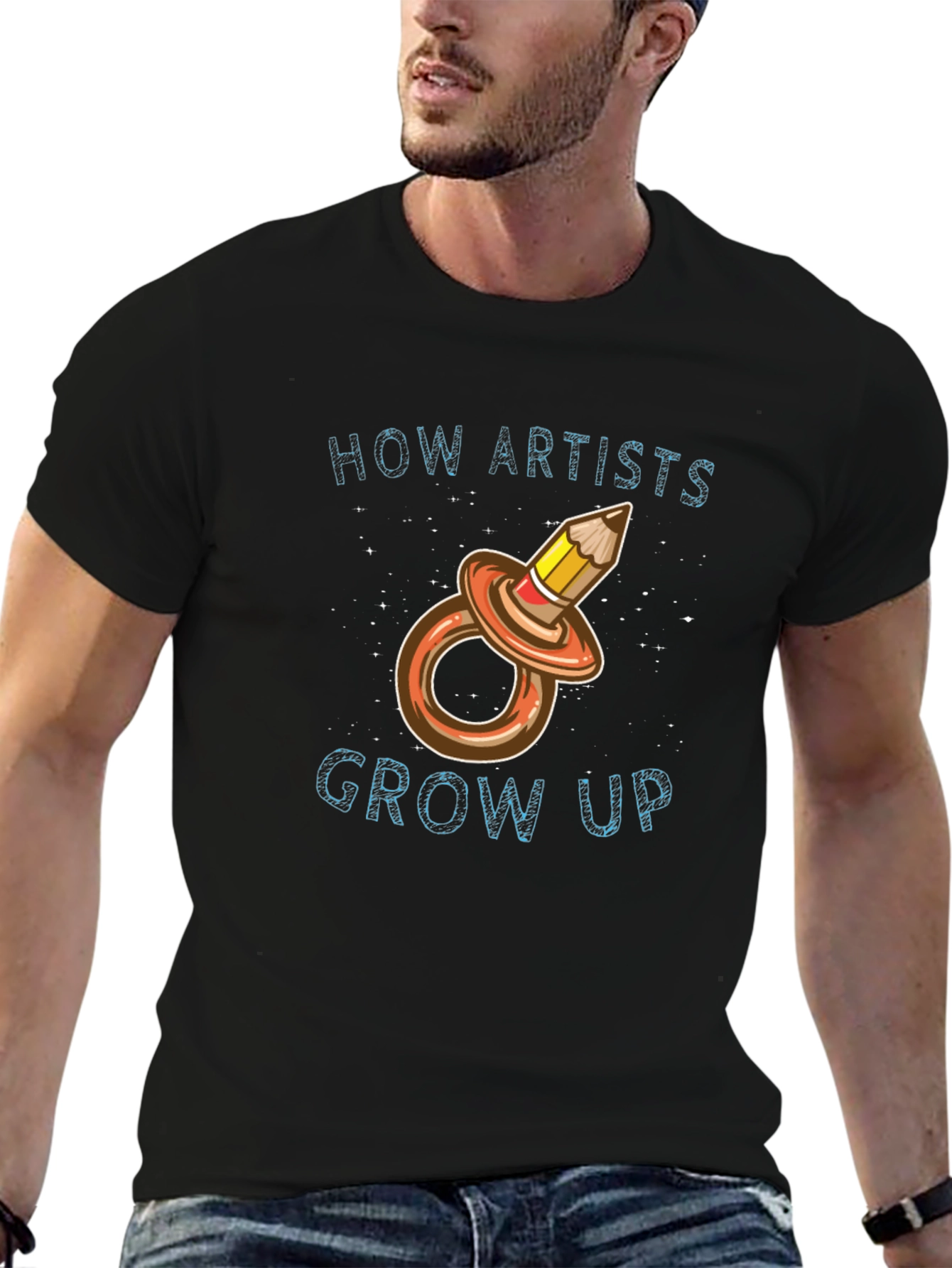 Black Artist Humor T-Shirt - How Artists Grow Up Pencil Pacifier view 6