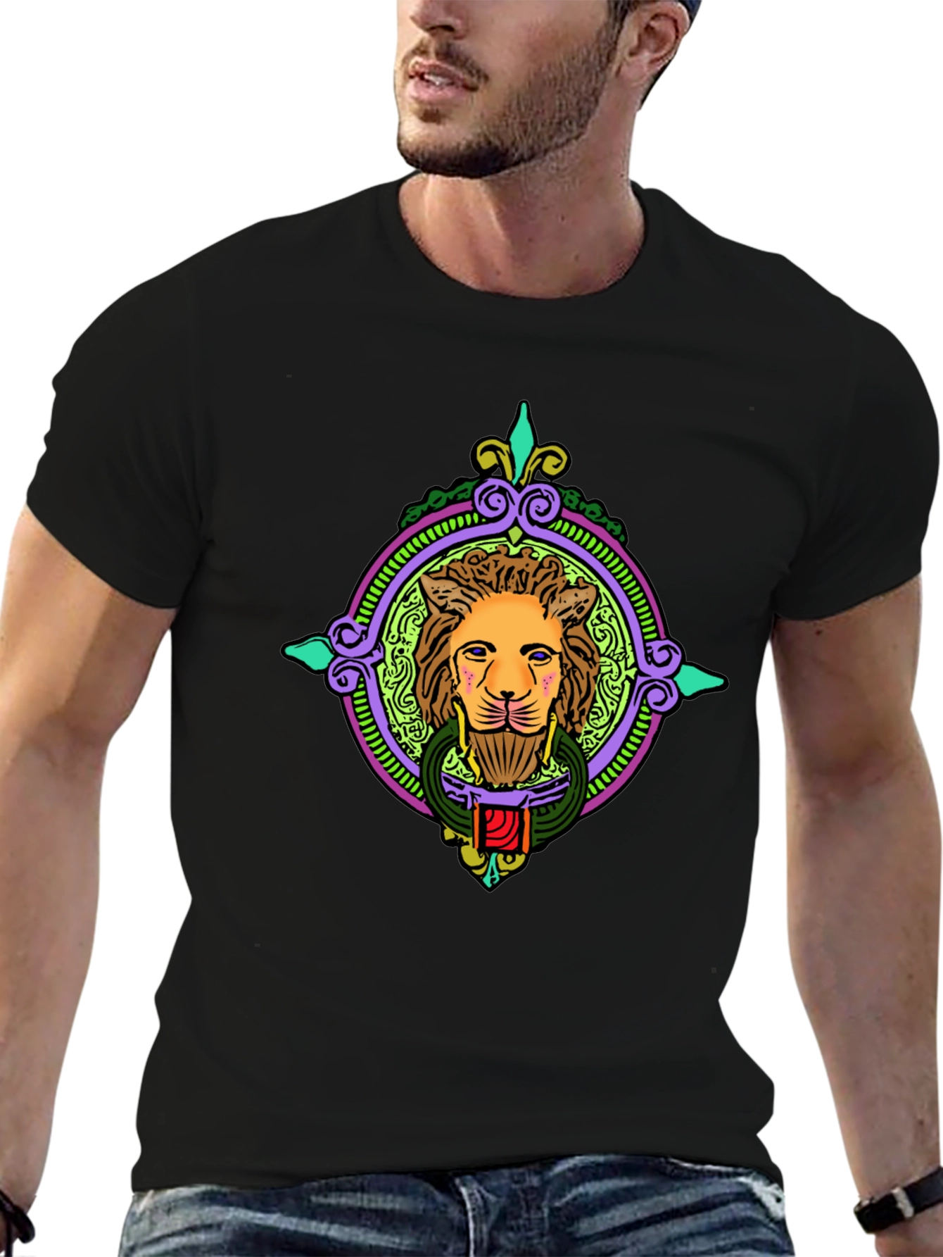 Black Lion Door Knocker Graphic Tee - Bold Style view 6