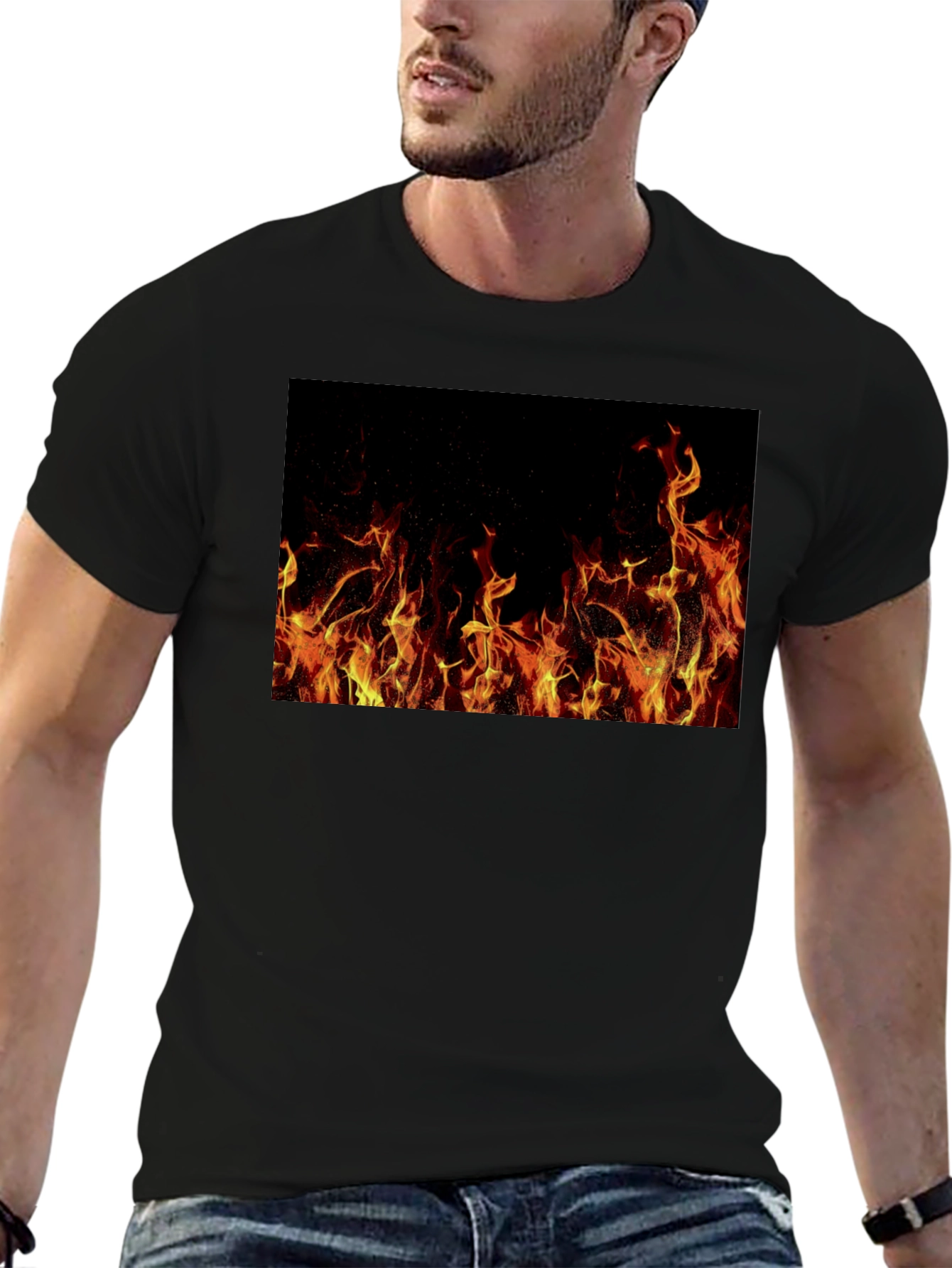 Black Inferno T-Shirt: Bold Fire Design view 6