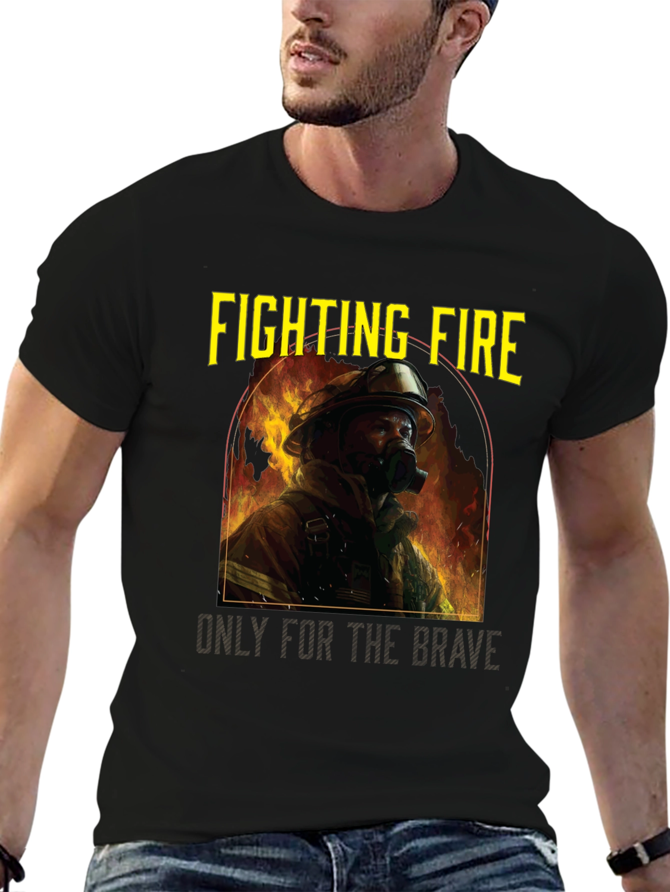 Black Fighting Fire Brave Firefighter T-Shirt view 6